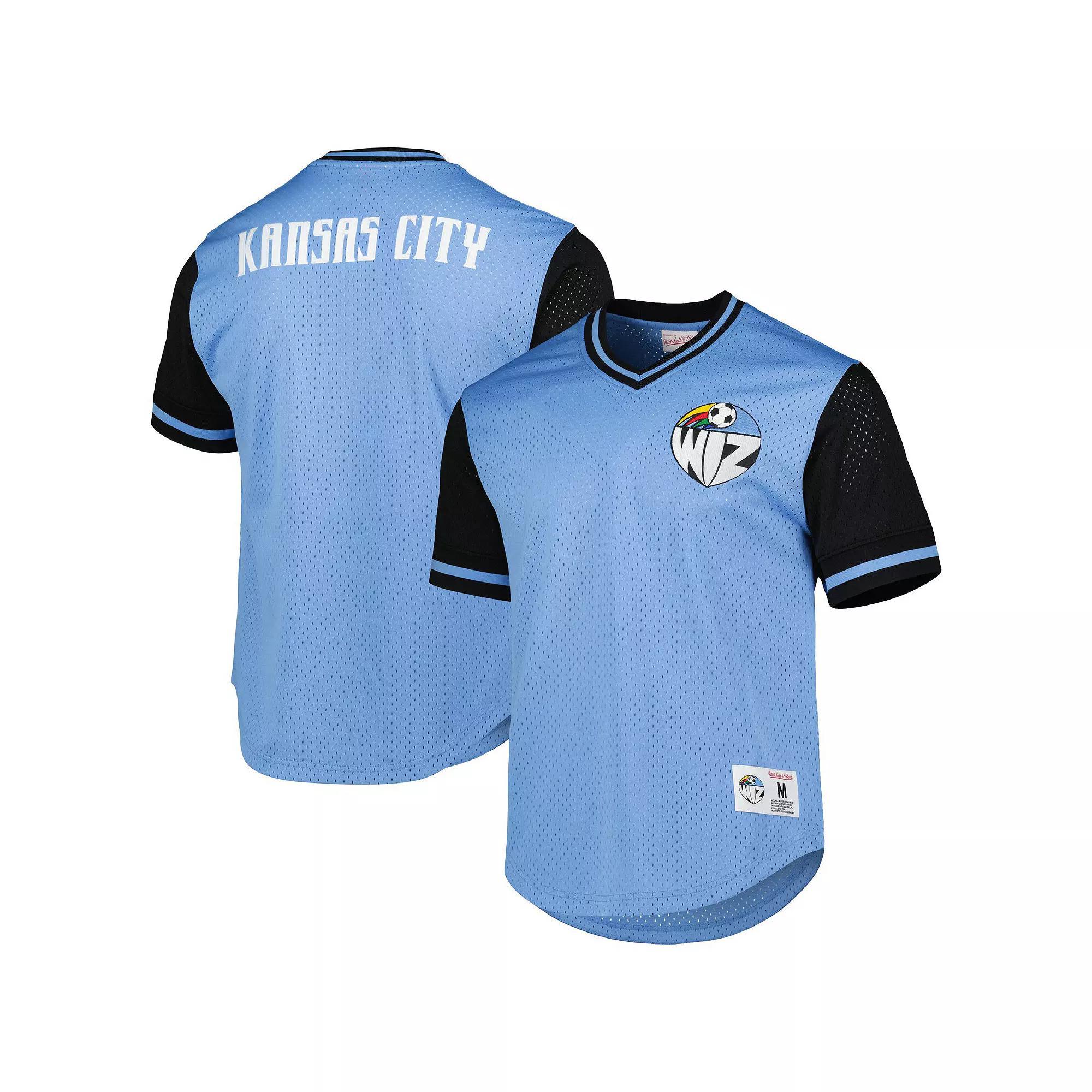 Men's Mitchell & Ness Sky Blue Sporting Kansas City Mesh V-Neck T-Shirt, Size: Large Product Image