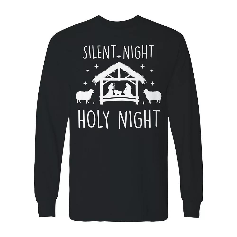 Men's Christmas Silent Night Holy Night Long Sleeve Graphic Tee, Size: XL, Black Product Image