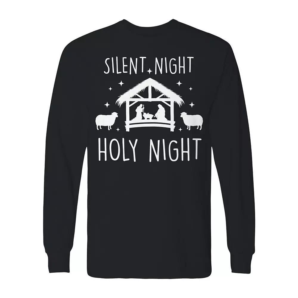 Men's Christmas Silent Night Holy Night Long Sleeve Graphic Tee, Size: XL, Black Product Image
