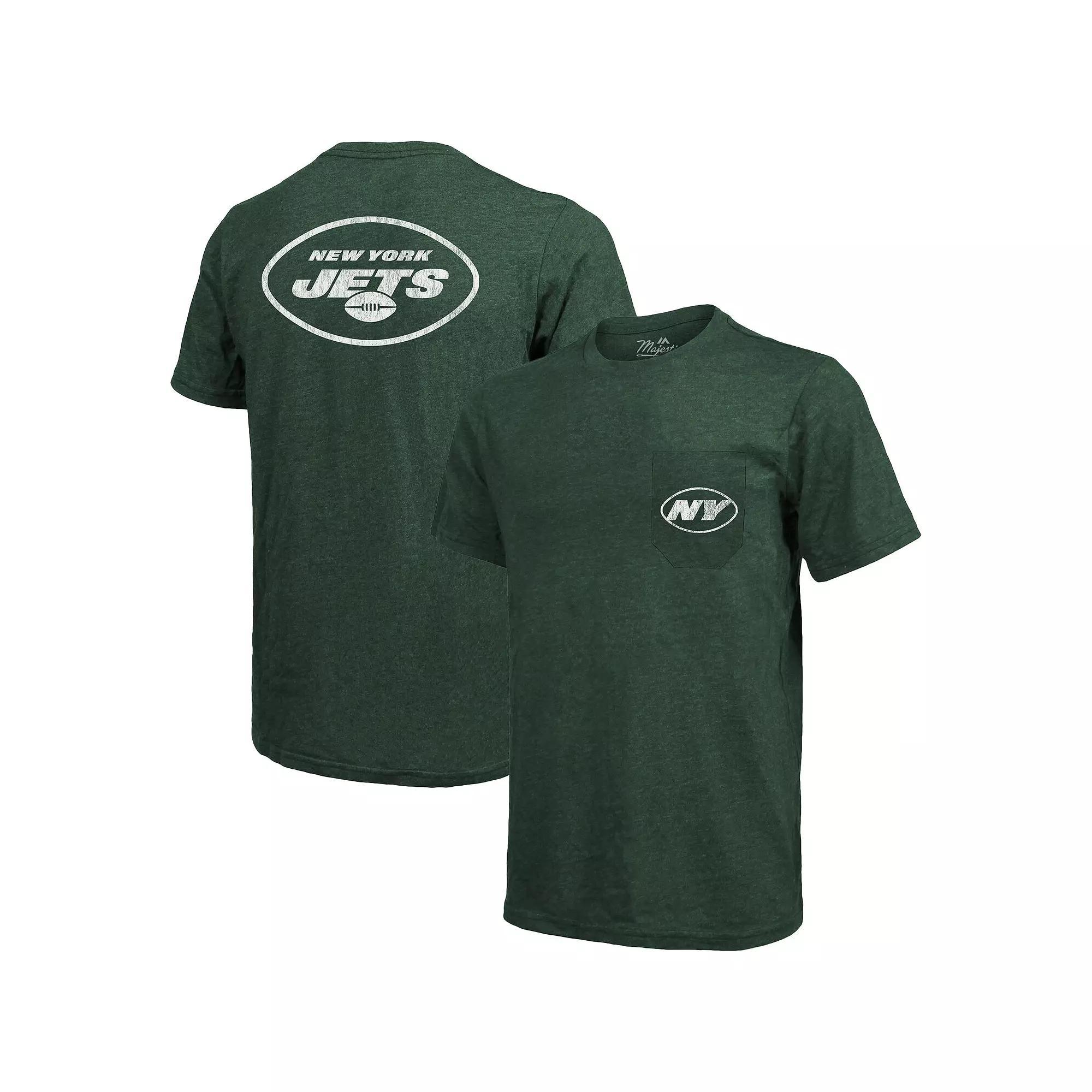New York Jets Majestic Threads Tri-Blend Pocket T-Shirt - Heathered Green, Men's, Size: 2XL Product Image