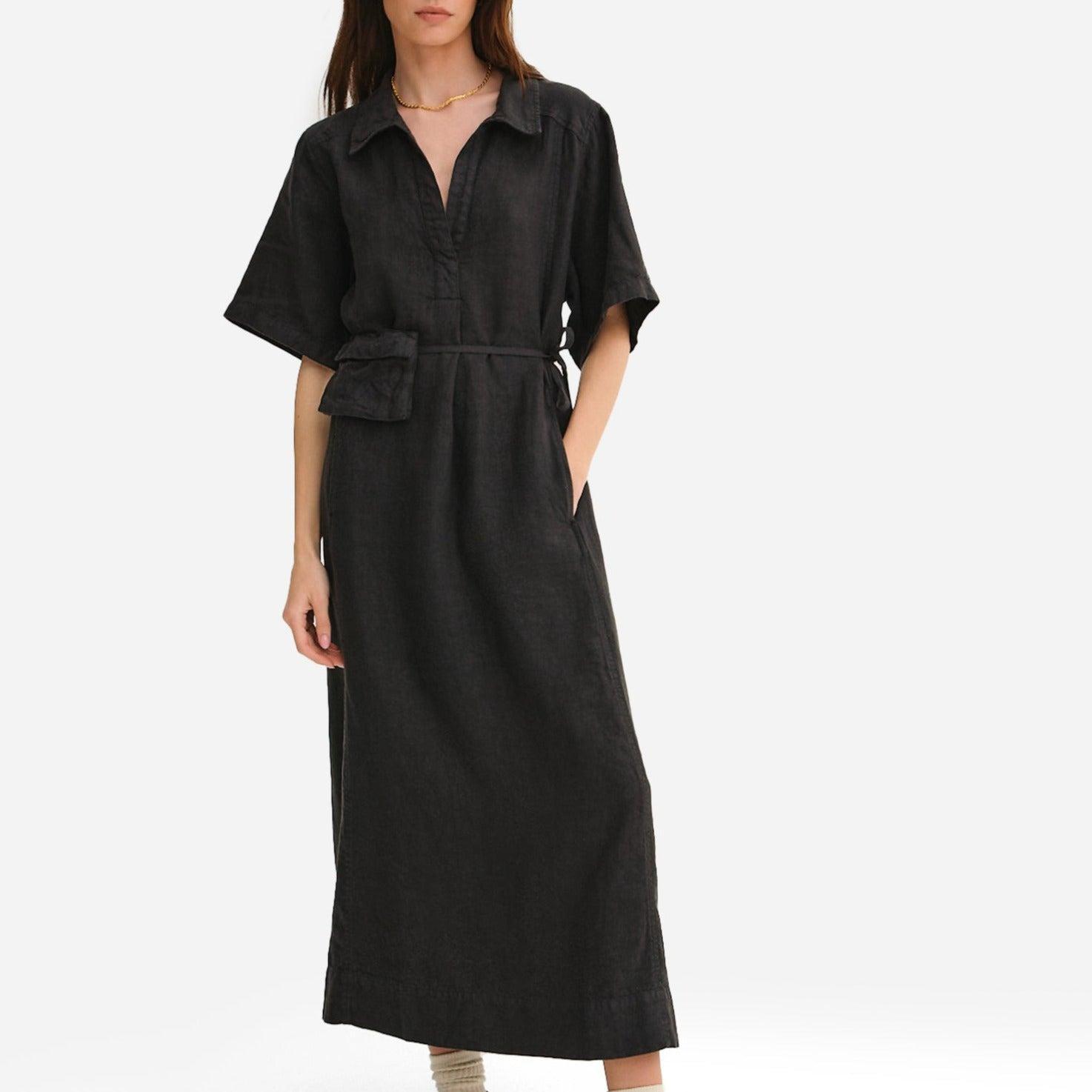 Organic Linen Belt Maxi Dress Female Product Image
