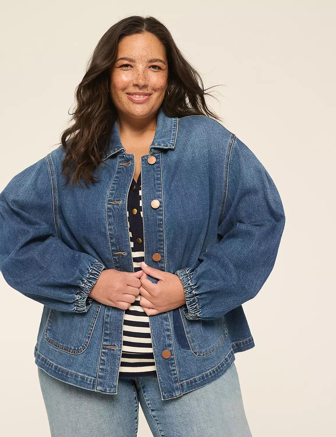 Blouson-Sleeve Denim Jacket Product Image