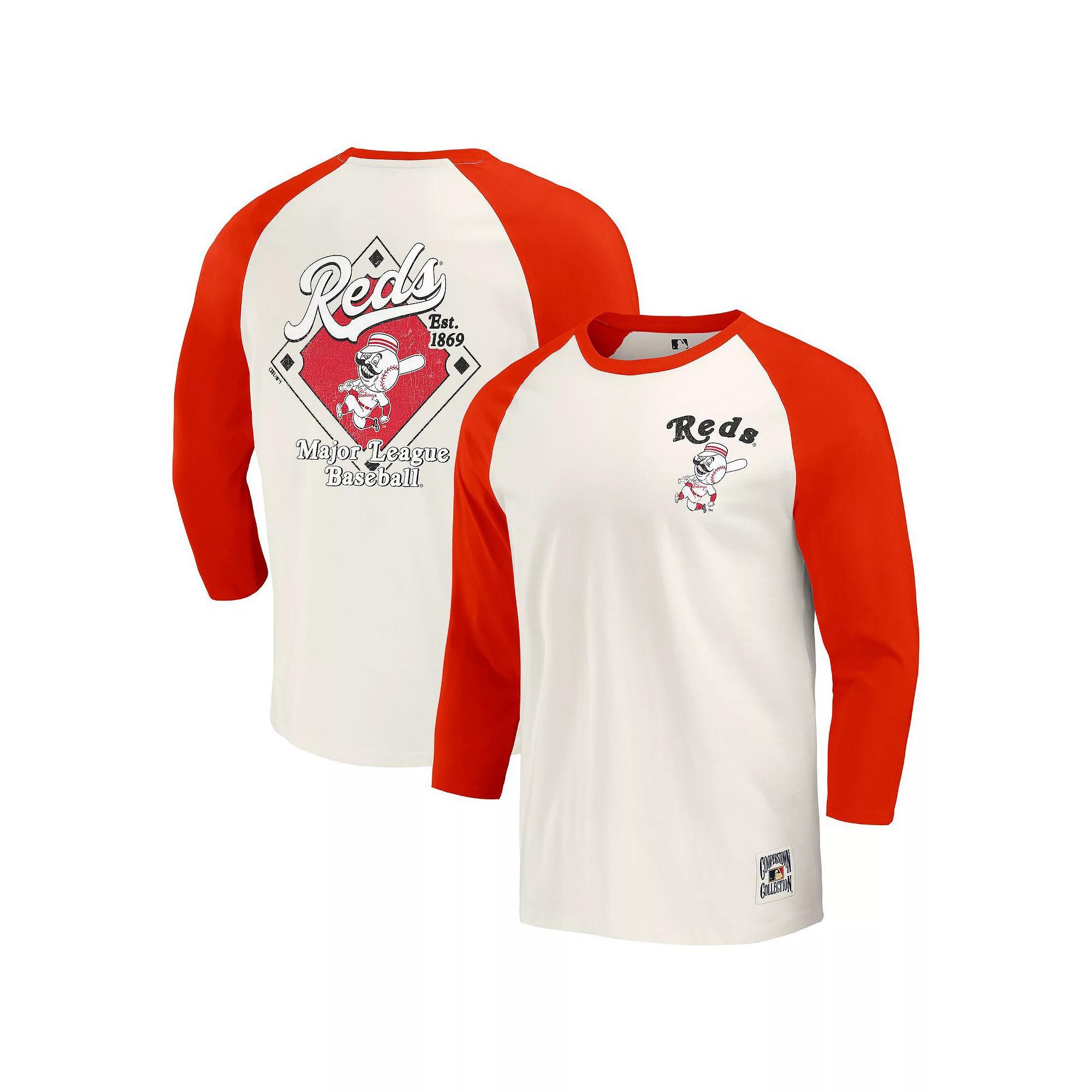 Men's Darius Rucker Collection by Fanatics White Cincinnati Reds Cooperstown Collection Raglan 3/4-Sleeve T-Shirt, Size: Small, Red Black Product Image