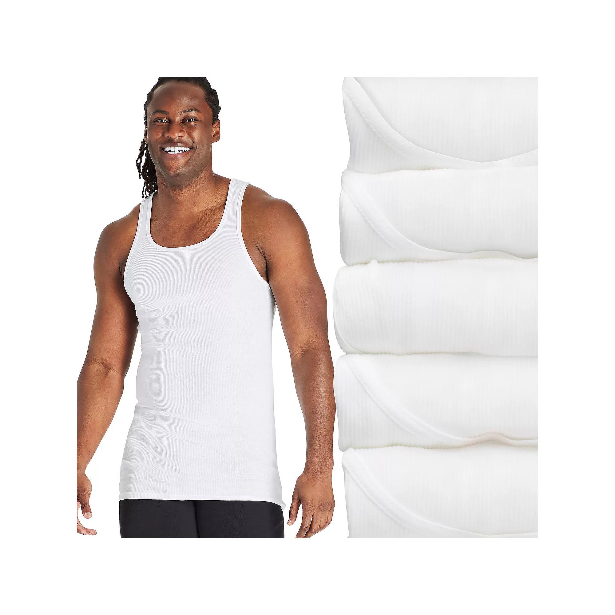Tall Hanes Ultimate 5-Pack Men's White Cotton Tank Undershirt, Size: Large Tall Product Image