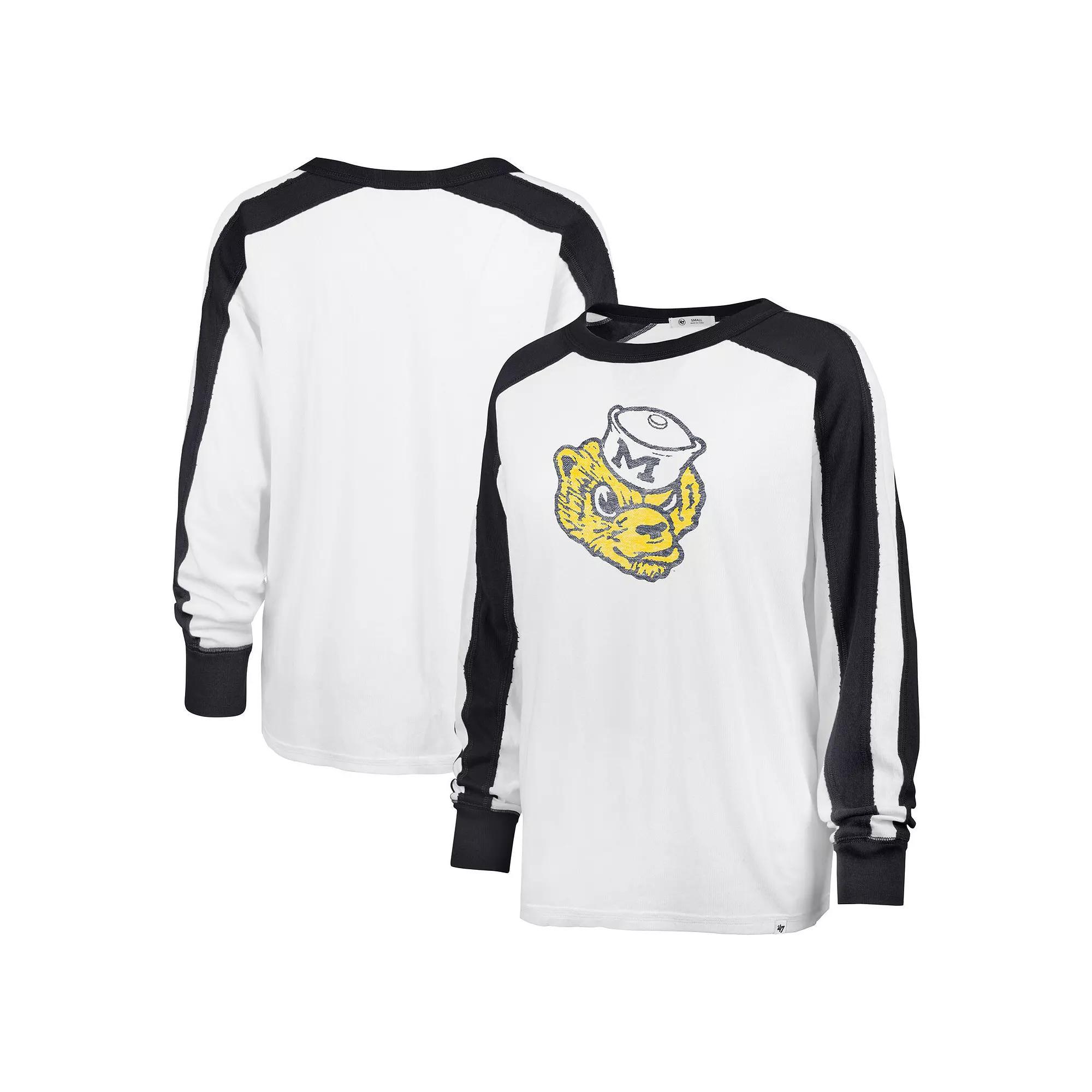 Women's '47 White Michigan Wolverines Premier Caribou Raglan Long Sleeve T-Shirt, Size: Small Product Image