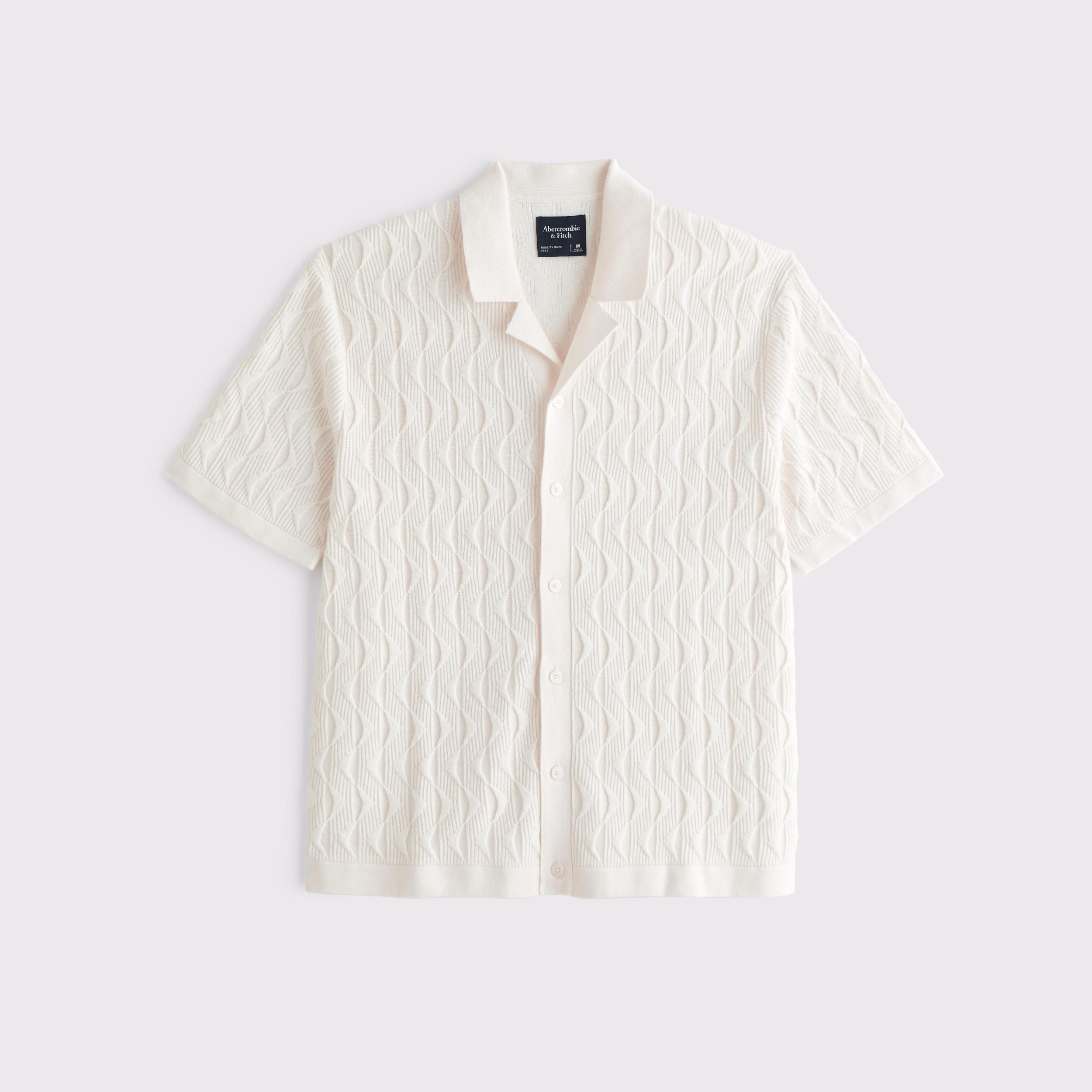 Geometric Stitch Button-Through Sweater Polo Product Image