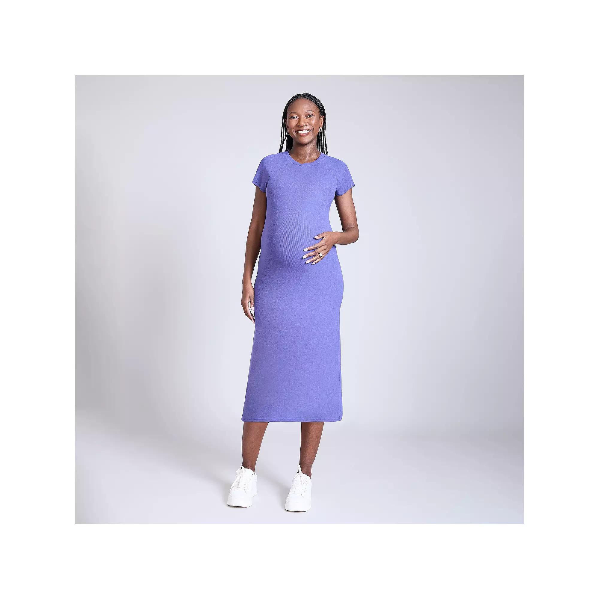 Maternity Motherhood® Ribbed Raglan Midi Dress, Women's, Size: XL-Mat, Skipper Blue Product Image