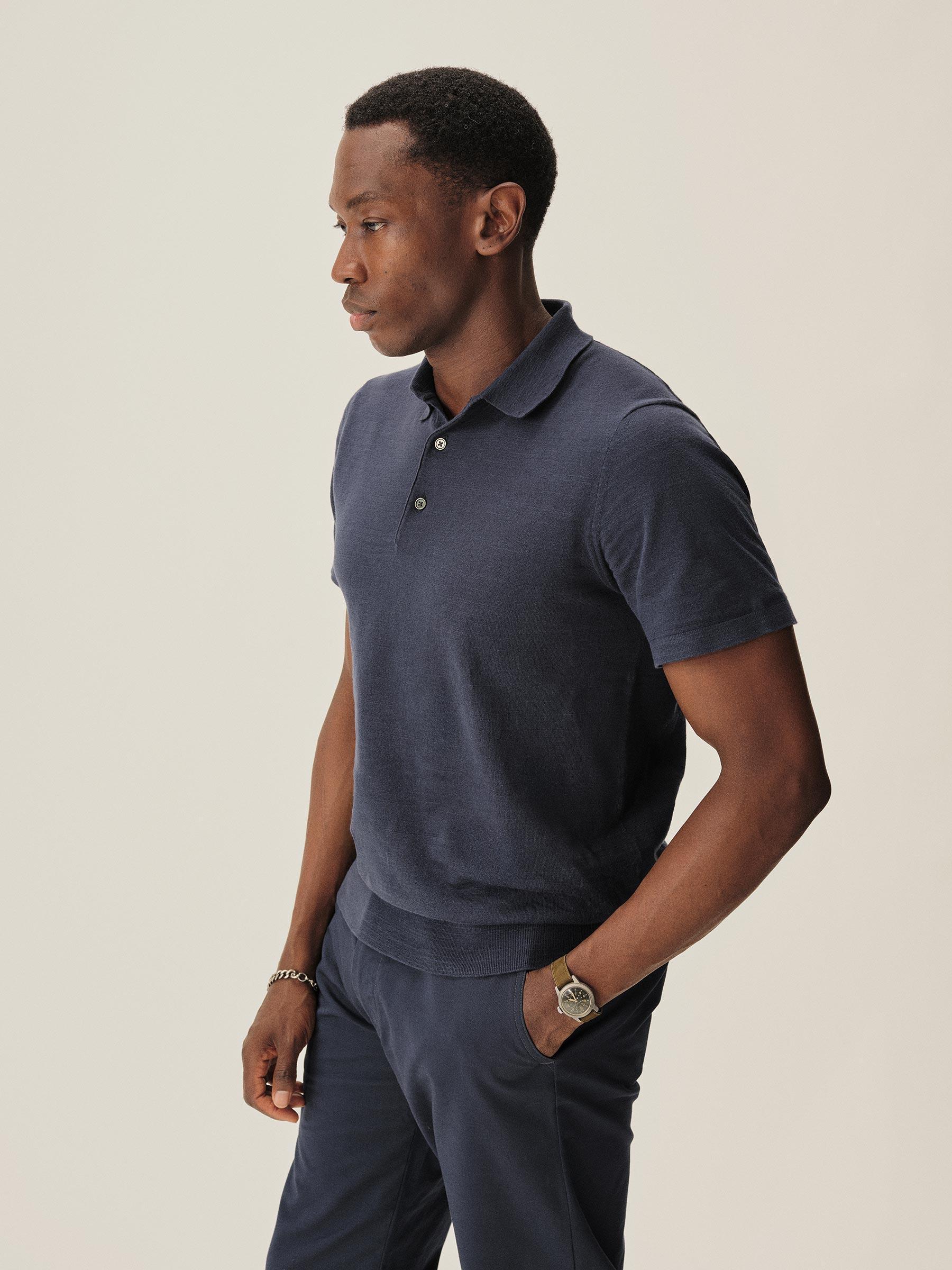 Washed Navy Avalon Knit Polo Product Image