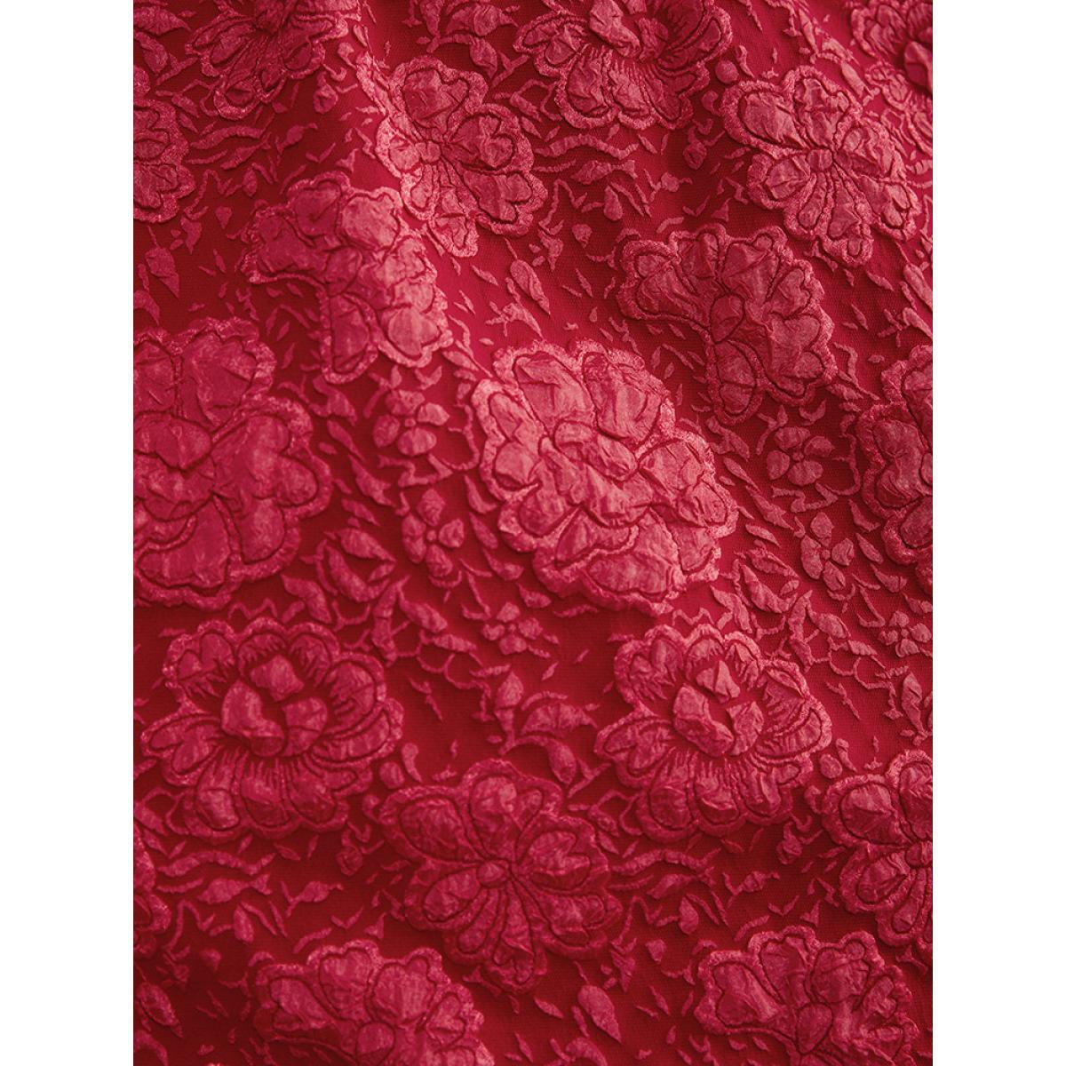 Plus Size Plain Textured Square Neck Pocket Dress Raspberry Women Party Texture Square Neck Elbow-length sleeve Curvy Knee Dress BloomChic 12/L Product Image