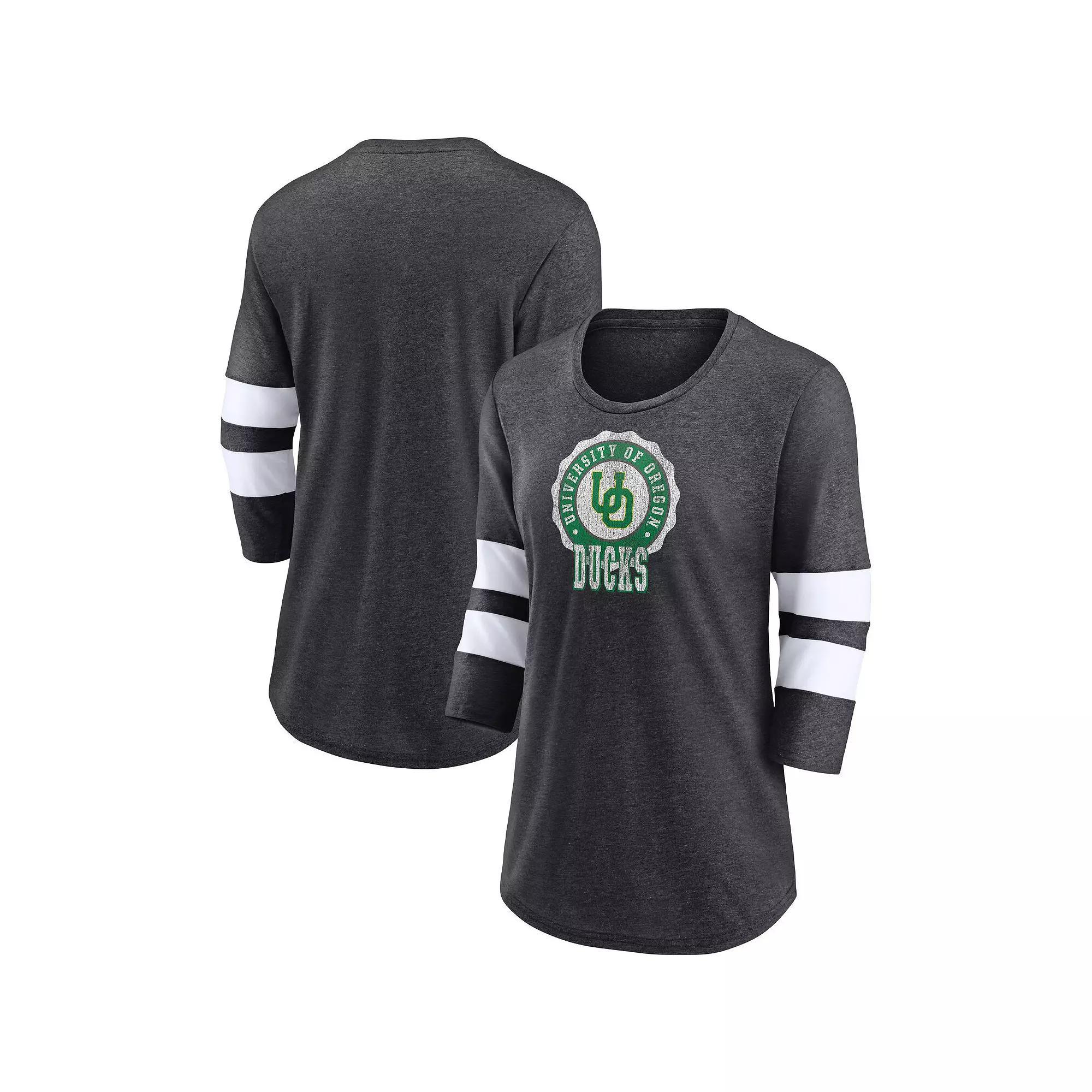 Women's Fanatics Branded Heathered Charcoal Oregon Ducks Drive Forward Tri-Blend 3/4-Sleeve T-Shirt, Size: Small Product Image