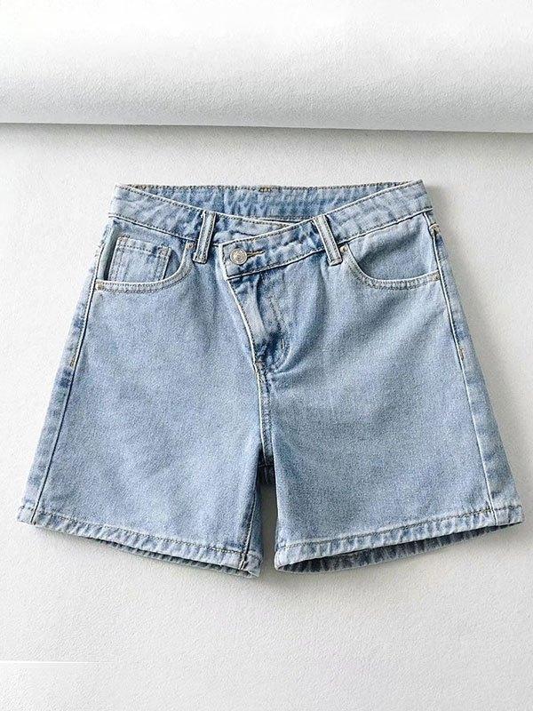 Cross Over High Waist Denim Shorts Product Image