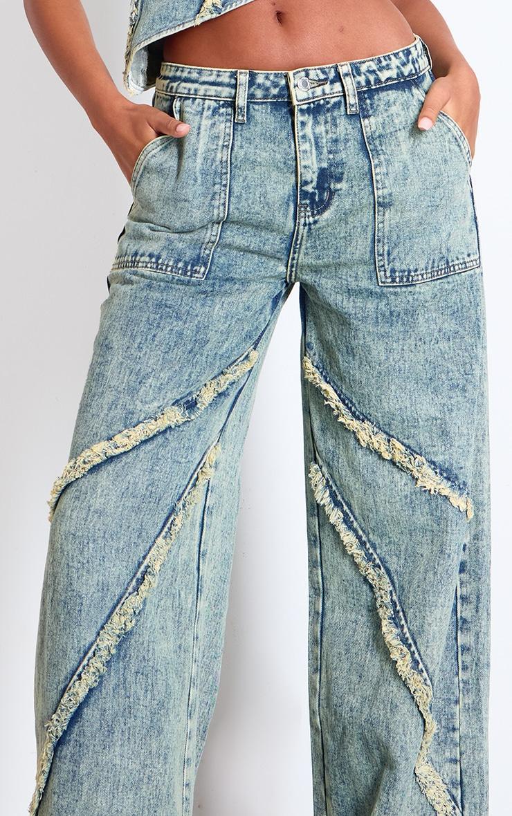Tall Vintage Wash Low Rise Raw Seam Detail Wide Leg Jeans Product Image