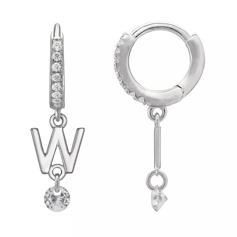PRIMROSE Sterling Silver Initial Huggie Hoop Drop Earrings, Women's, Sterling Silver U Product Image