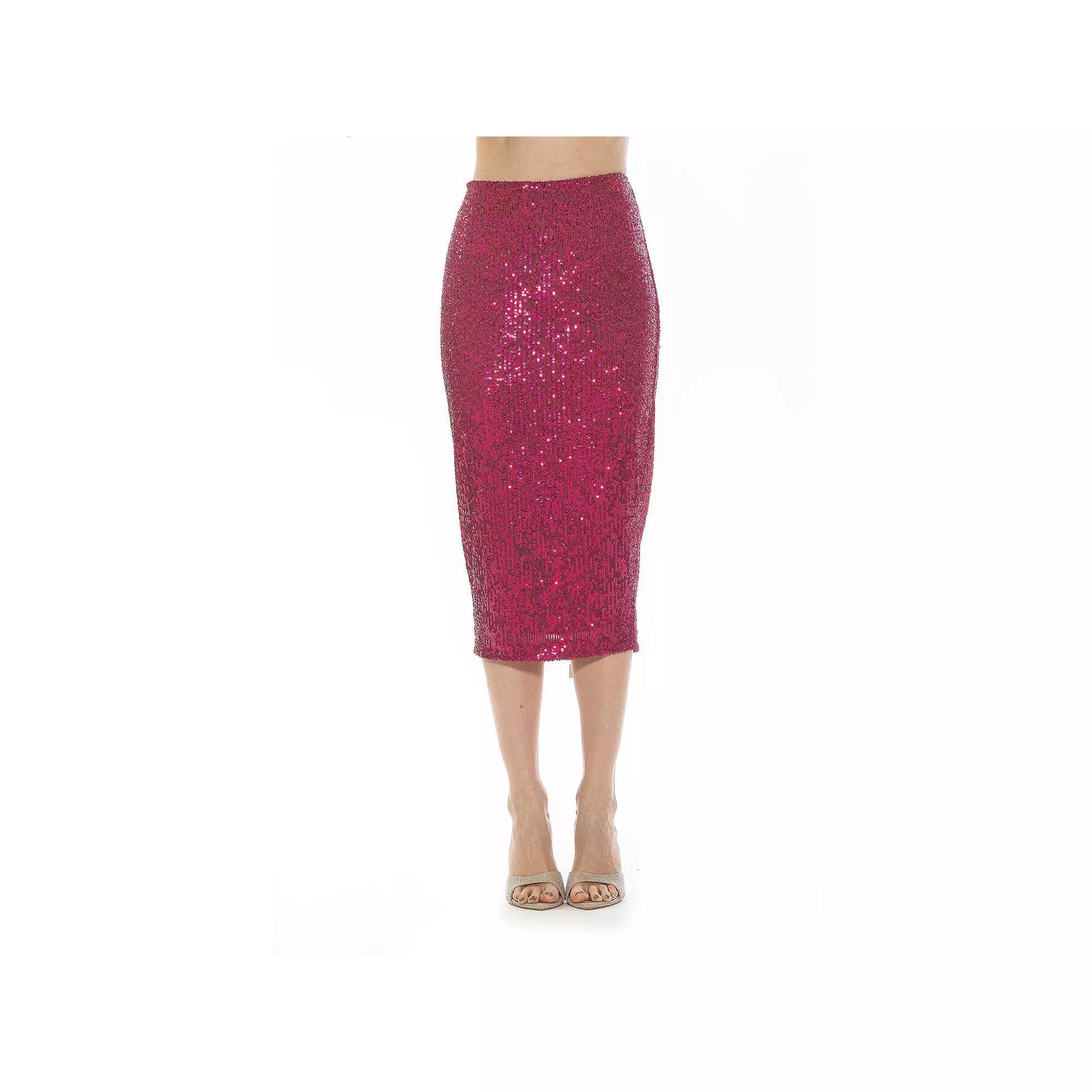 Women's ALEXIA ADMOR Ana Midi Sequin Pencil Skirt with Full Back Expose, Size: 10, Black Product Image