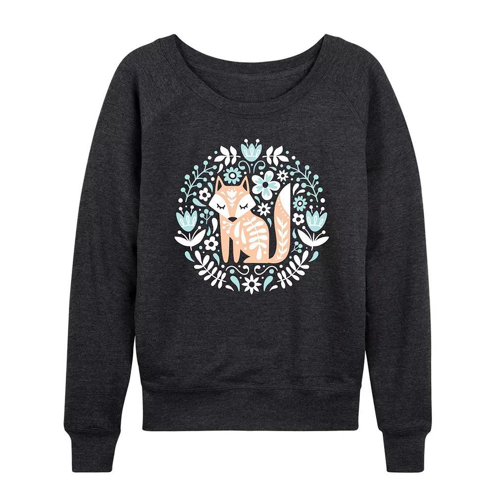 Womens Scandinavian Fox French Terry Long Sleeve Tee, Girls Heather Grey Product Image