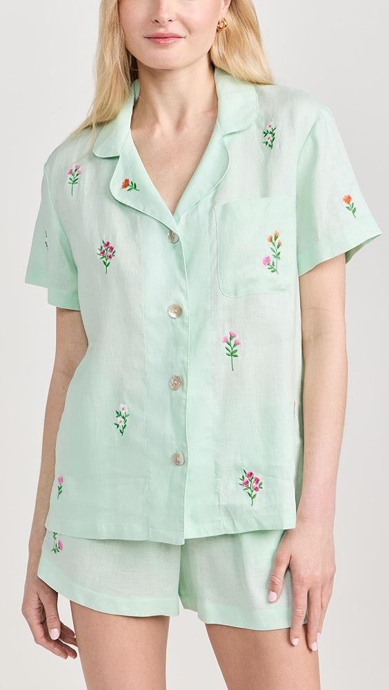 BedHead PJs Mint Short Sleeve Classic Shorty Woven Linen PJ Set | Shopbop Product Image