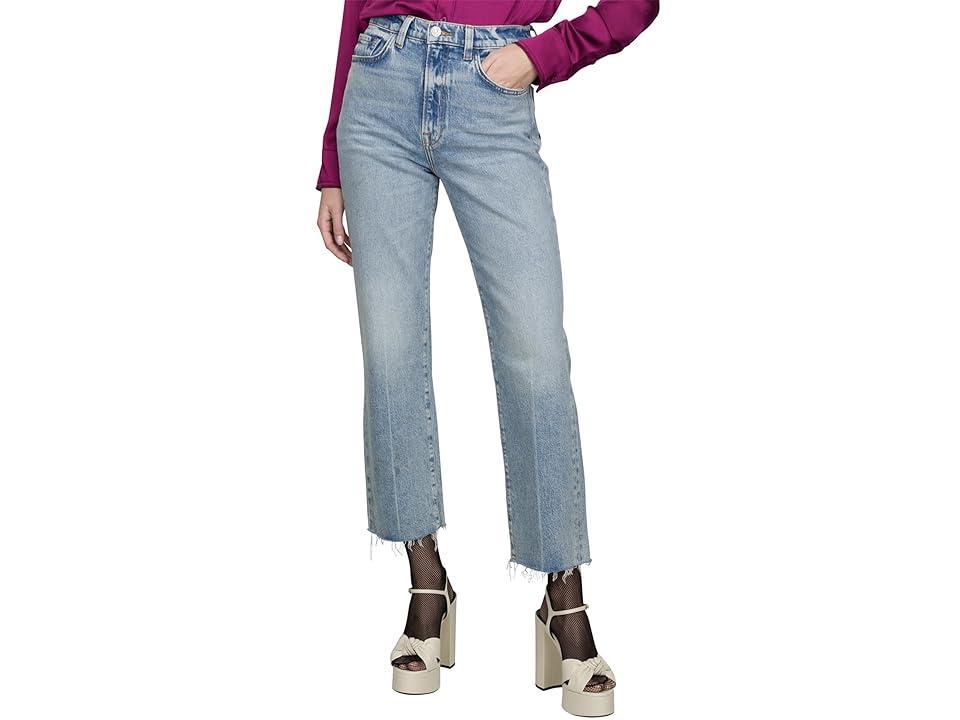 7 For All Mankind Logan High Rise Ankle Straight Stovepipe Fringe Hem Jeans in Ode To Product Image