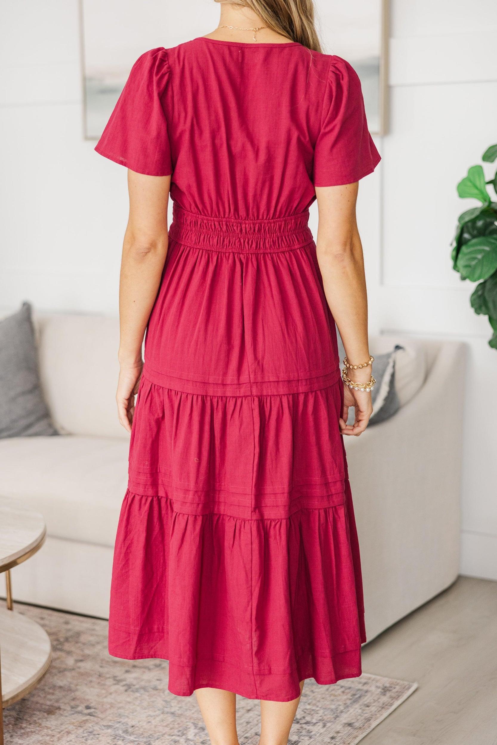 NURSING COLLECTION: It's In The Air Burgundy Red Tiered Midi Dress Female Product Image