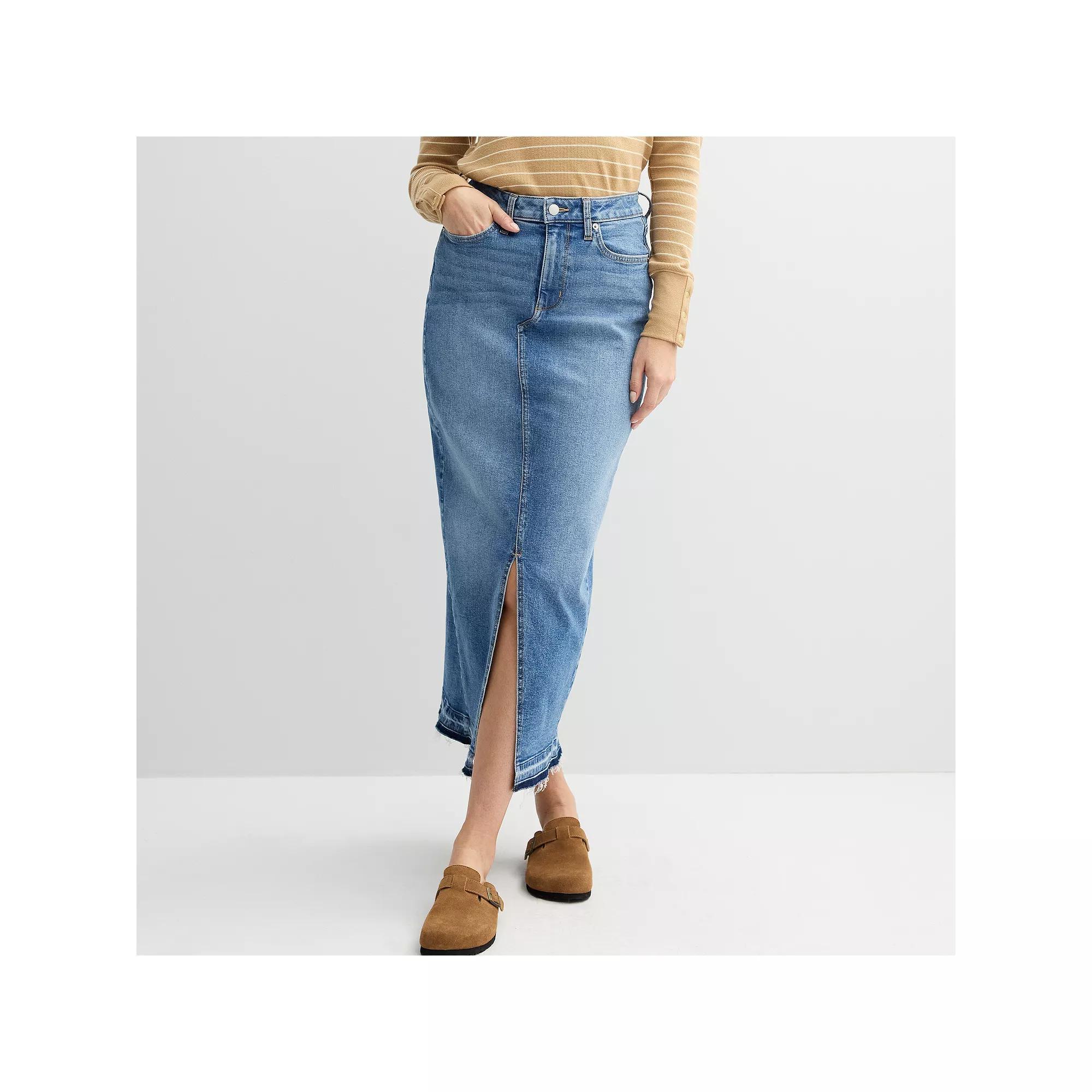 Women's Sonoma Goods For Life® Denim Frayed Hem Maxi Skirt, Size: 14, Light Medium Product Image