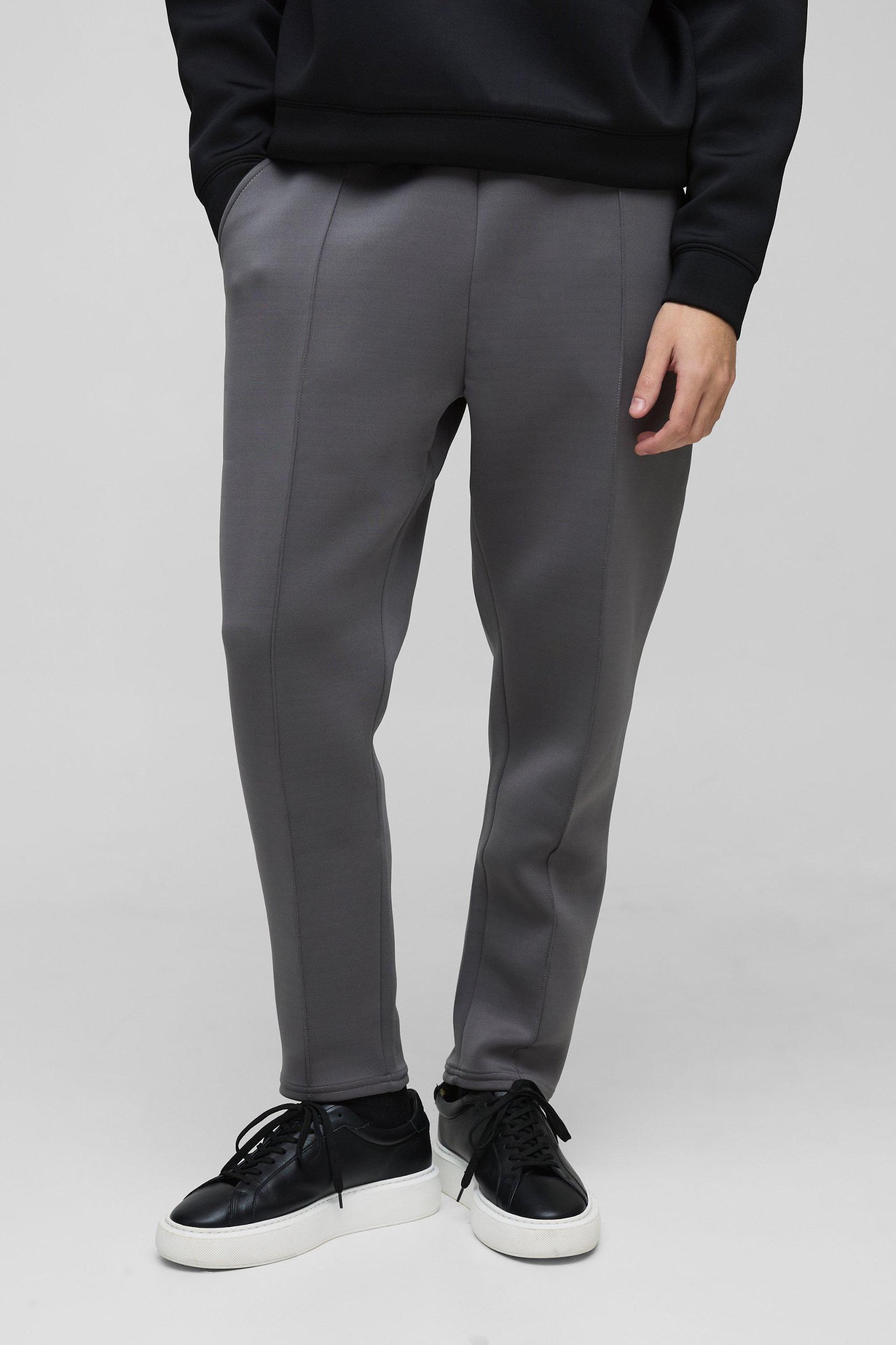 Mens Slim Tapered Bonded Scuba Pintuck Sweatpants - Grey Product Image