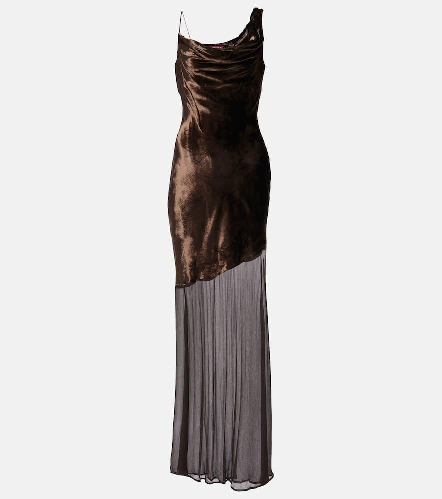 STAUD Beaton Mixed Media Dress In Brown Product Image