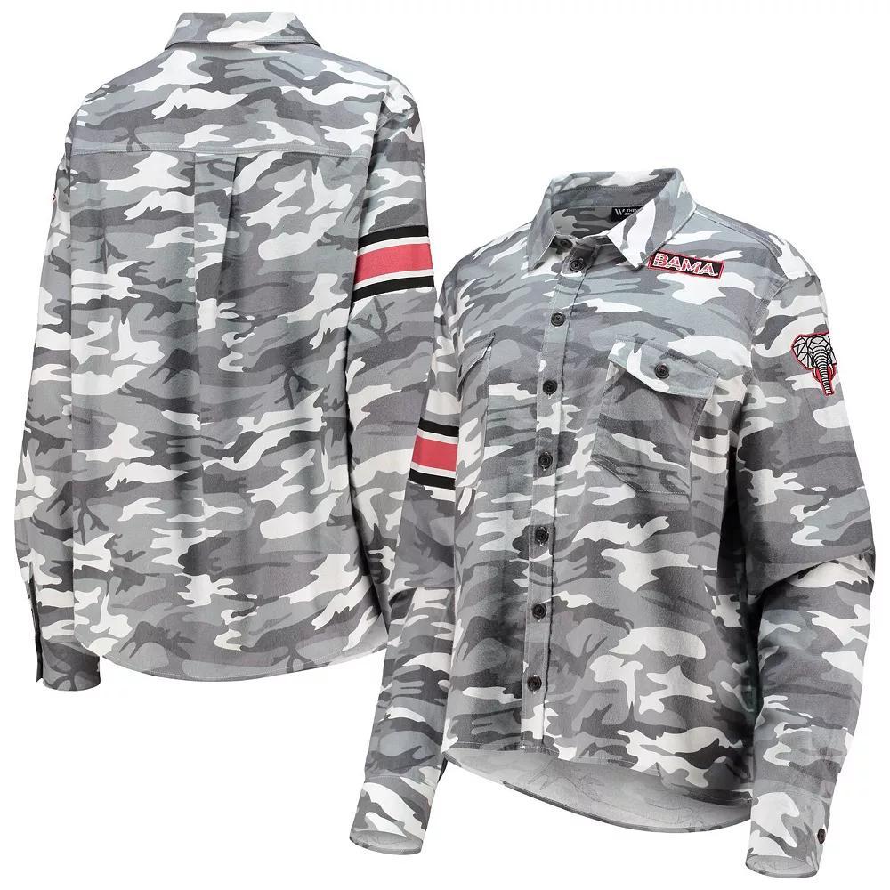 Women's The Wild Collective Gray Alabama Crimson Tide Camo Flannel Button-Up Long Sleeve Shirt, Size: Medium, Grey Product Image