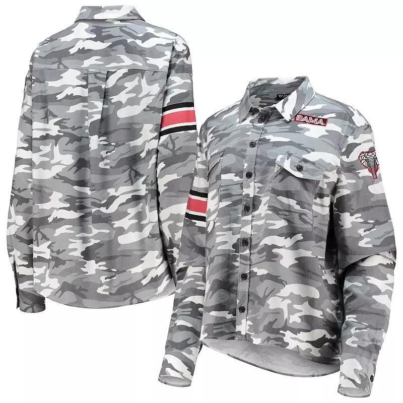 Women's The Wild Collective Gray Alabama Crimson Tide Camo Flannel Button-Up Long Sleeve Shirt, Size: Medium, Grey Product Image