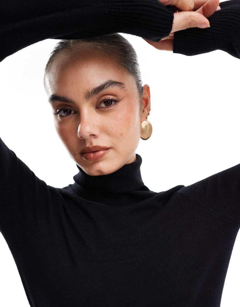 French Connection super soft roll neck light knit sweater in black  Product Image