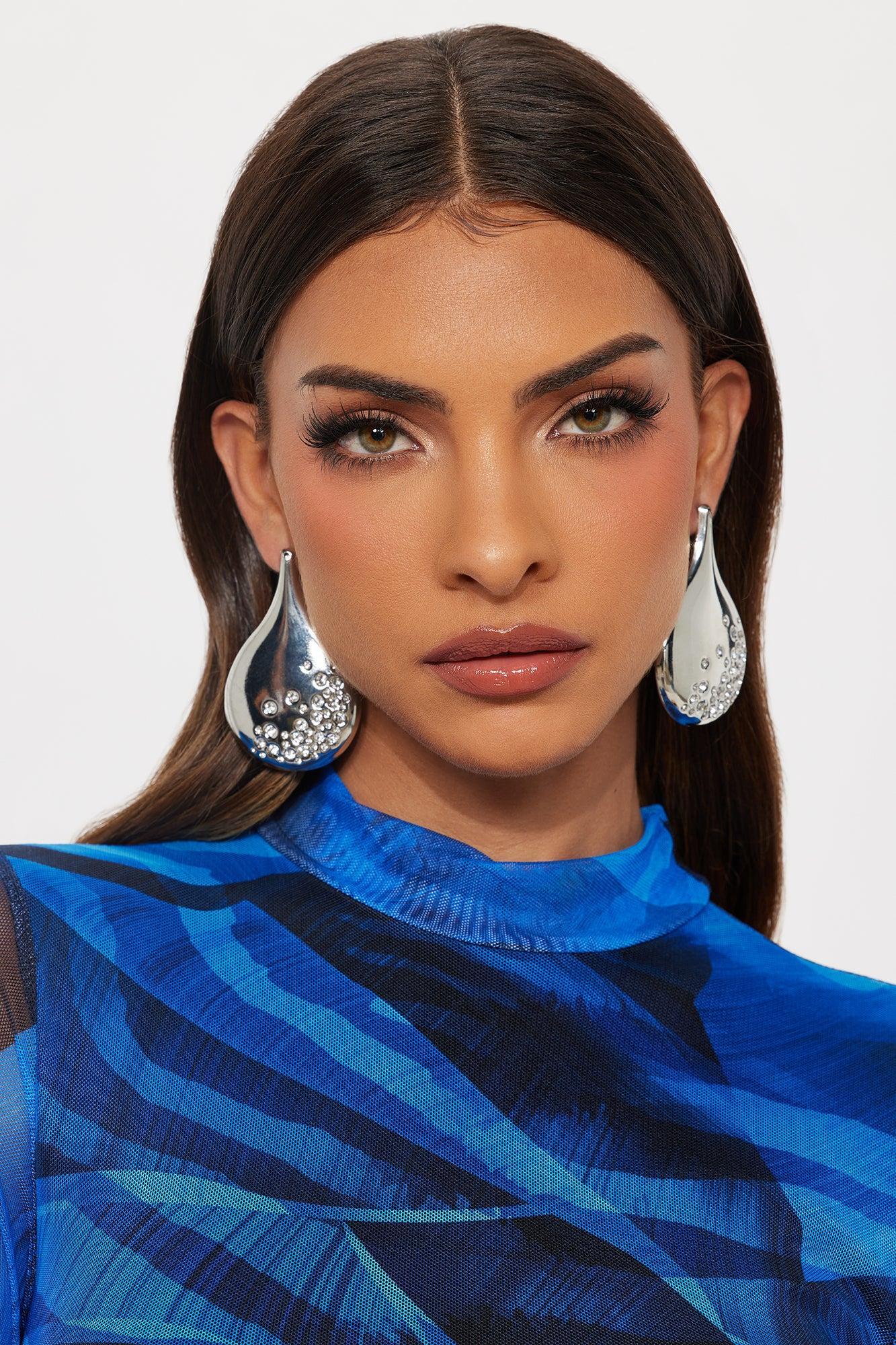 Ginna Drop Rhinestone Drop Earrings - Silver Female Product Image