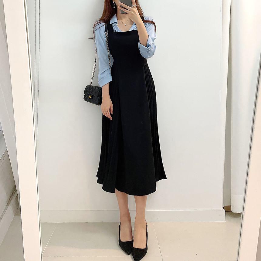 Mini Shirtdress / Pleated Midi A-Line Empire Waist Overall Dress Product Image