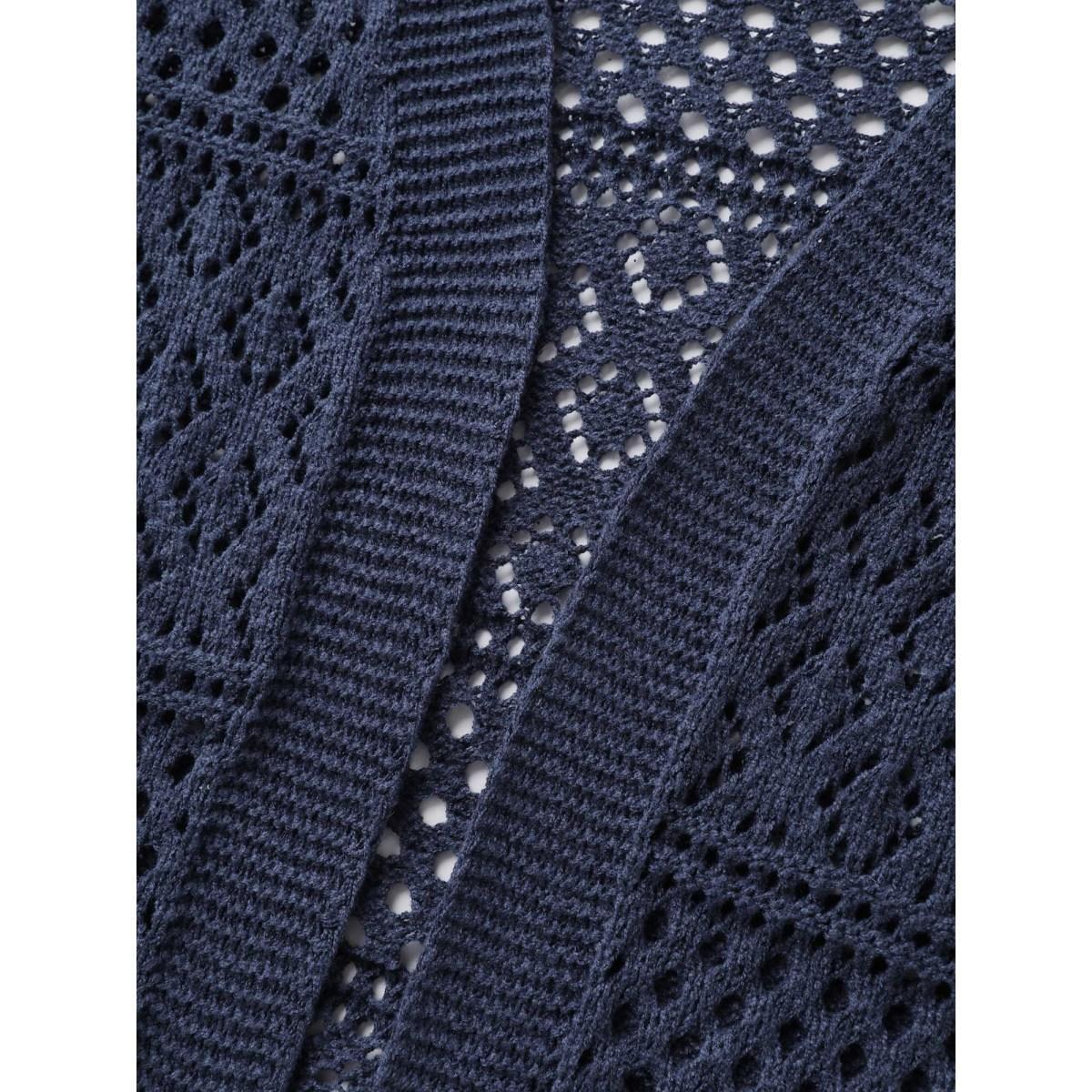Plus Size Textured Cut-Out Arc Hem Lightweight Cardigan Indigo Women Loose Long Sleeve Everyday-Casual Cardigans BloomChic 30/6X Product Image