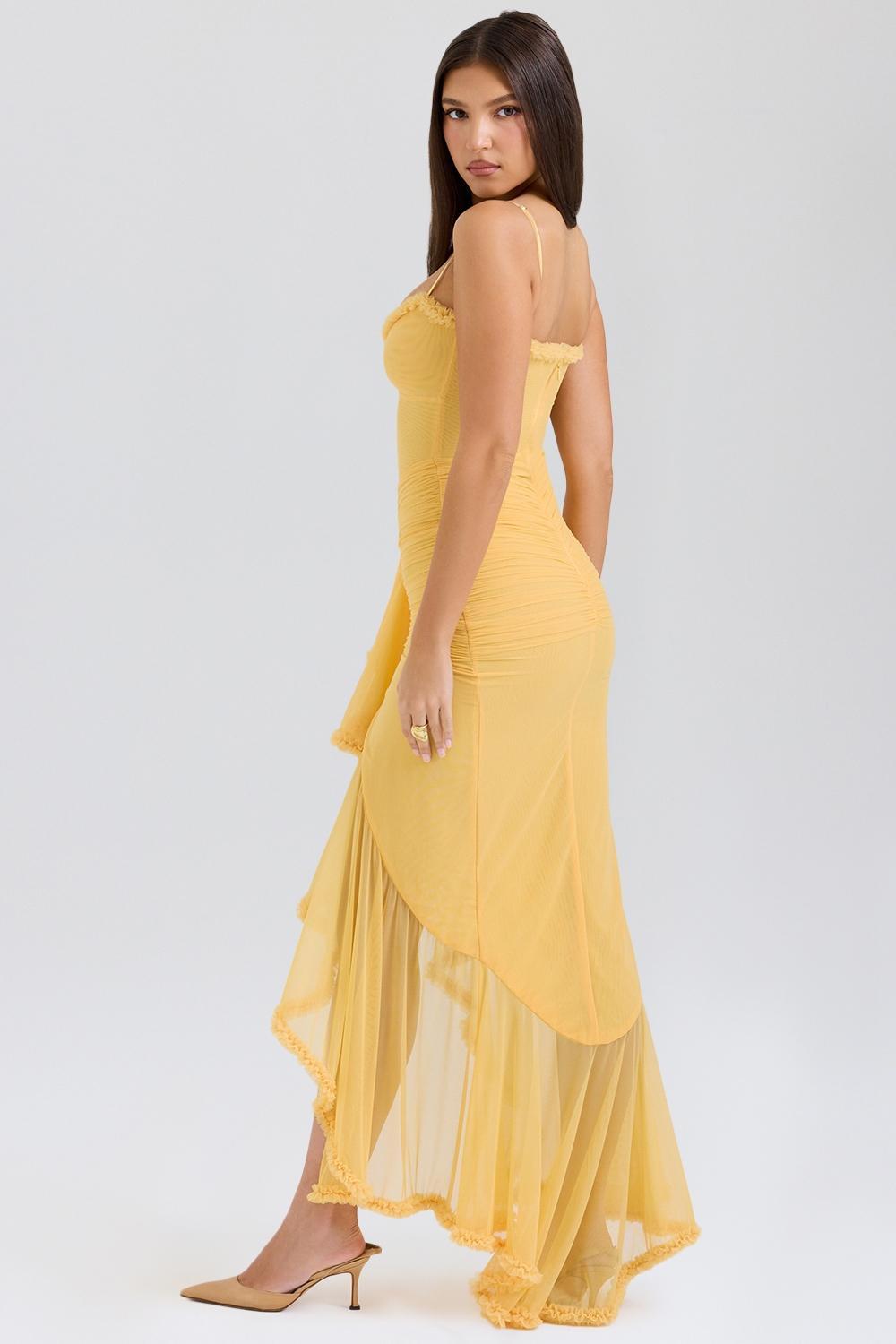 Gabbi  apricot ruffled front gown Product Image