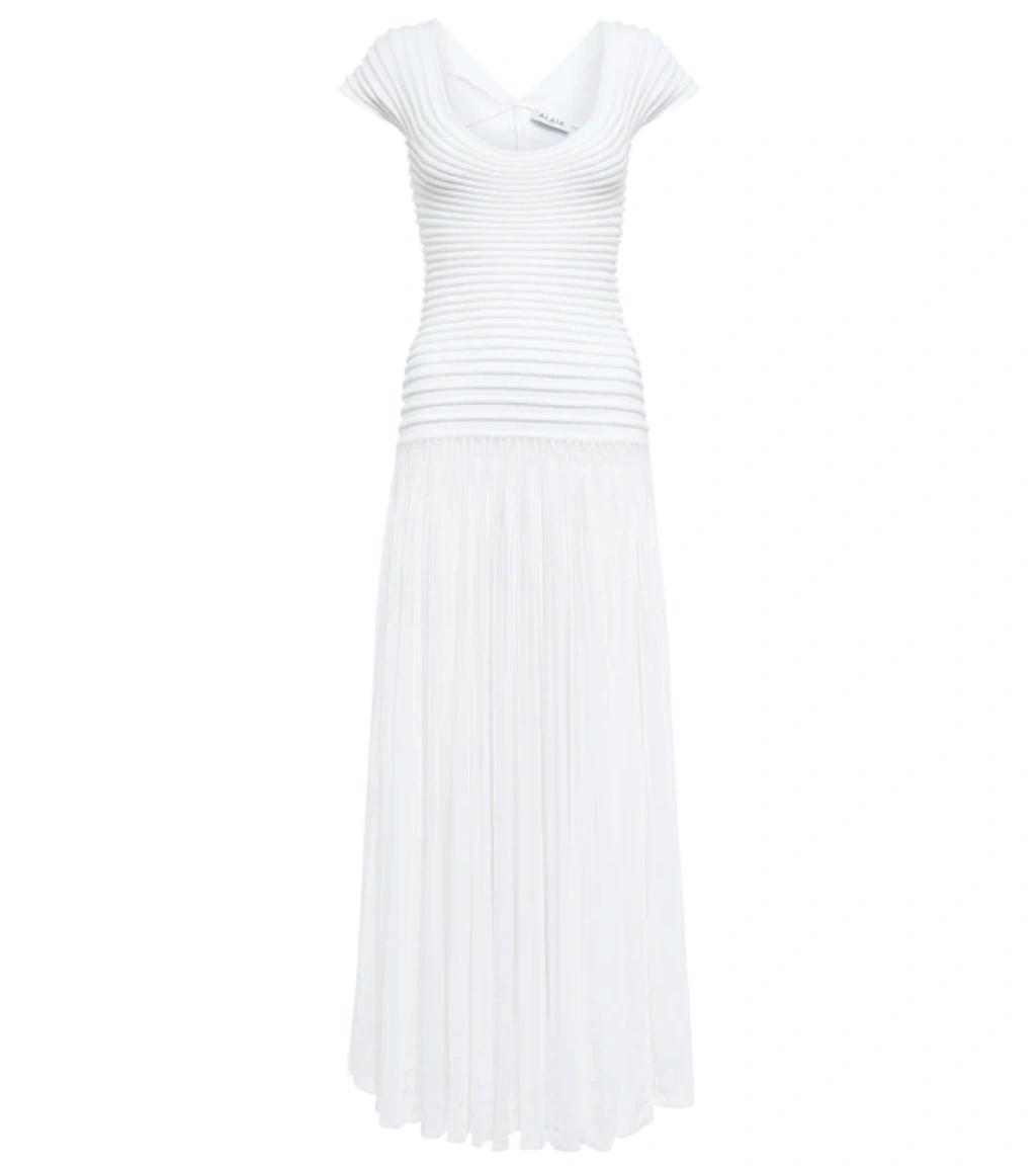 ALAÏA Off-white Sculpted Godet Dress In 000 White Product Image
