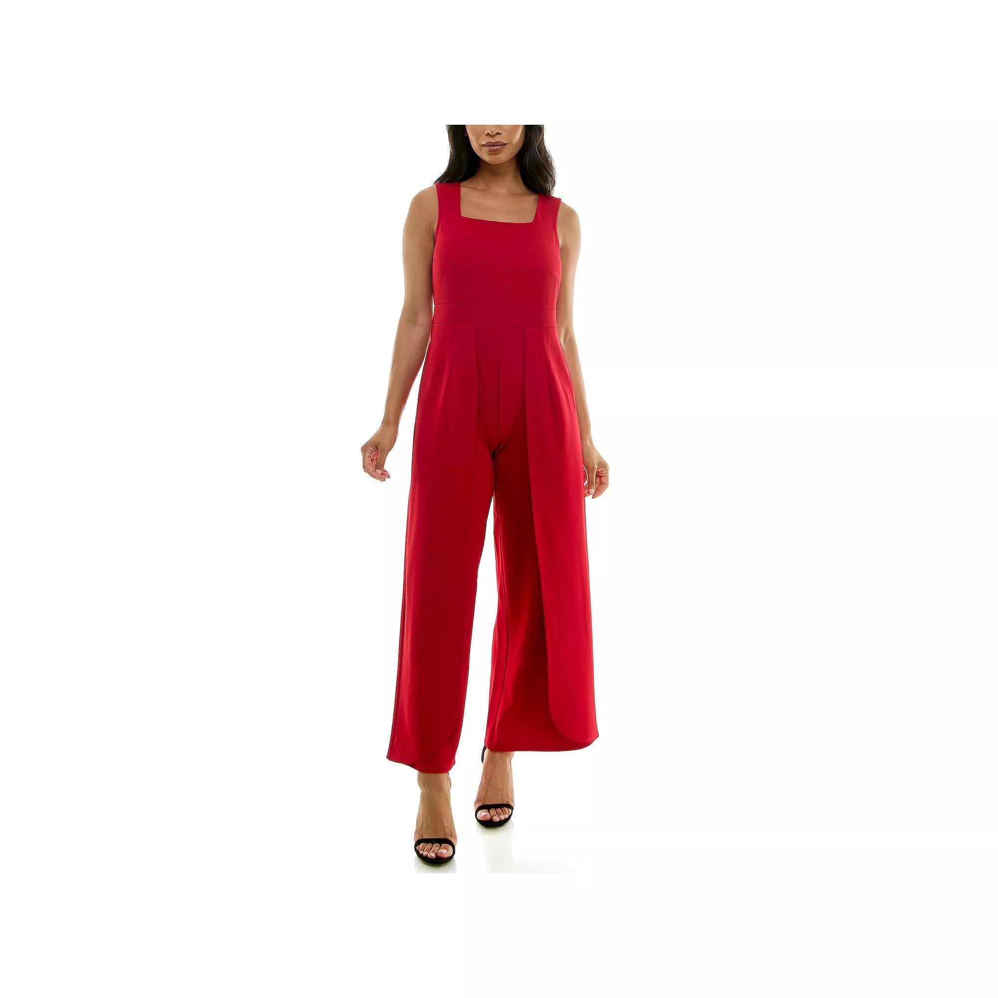 Women's Nina Leonard Squareneck Wide-Leg Jumpsuit, Size: Large, Raisin Product Image