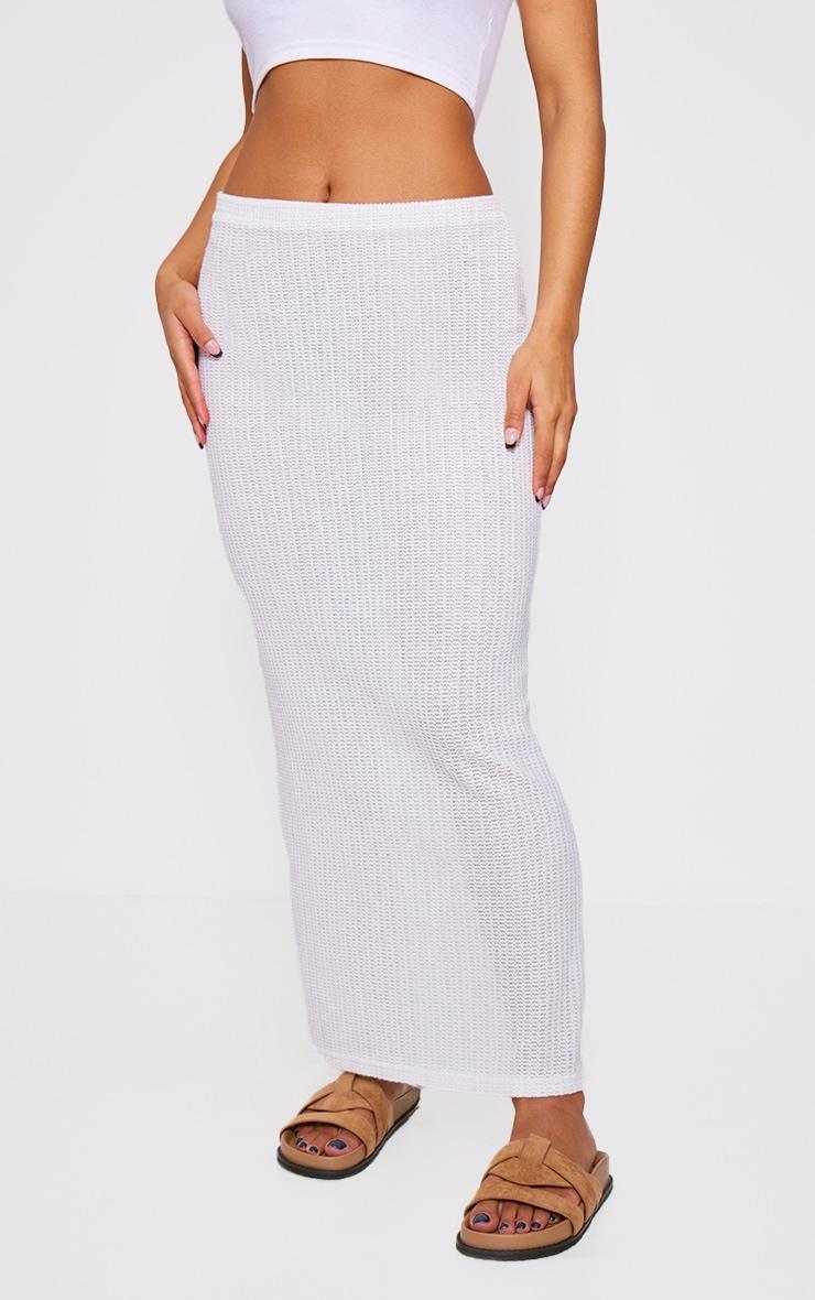 White Textured Rib Maxi Skirt Product Image