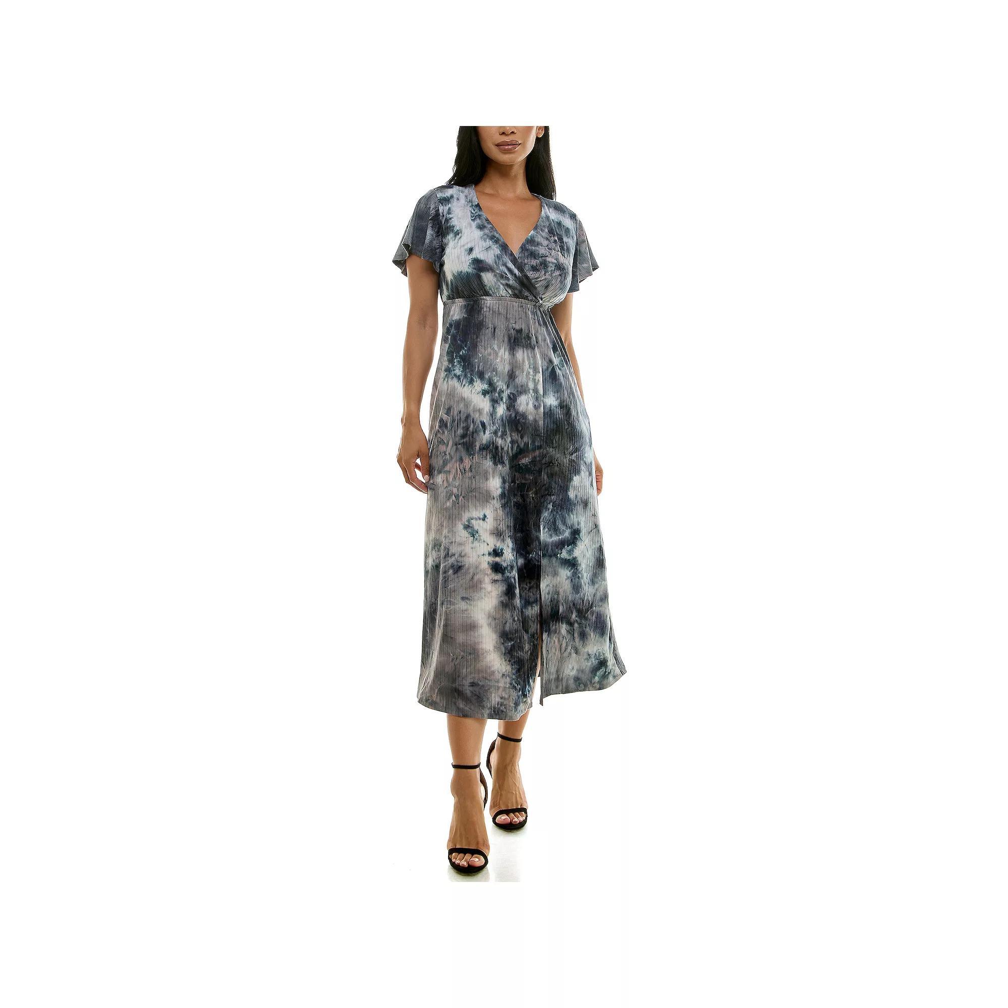 Women's Nina Leonard Flutter Sleeve Maxi Dress, Size: Small, Grey Black Product Image