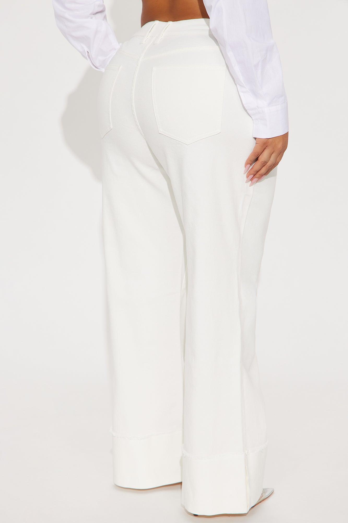 All The While Cuffed Wide Leg Jeans - White Female Product Image