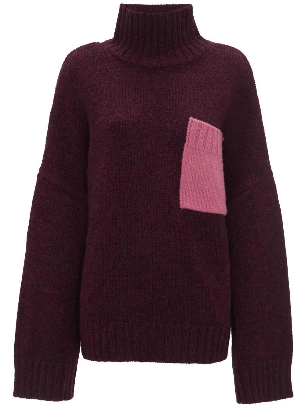 JW ANDERSON Contrast-pocket Ribbed-knit Jumper In Bordeaux Product Image