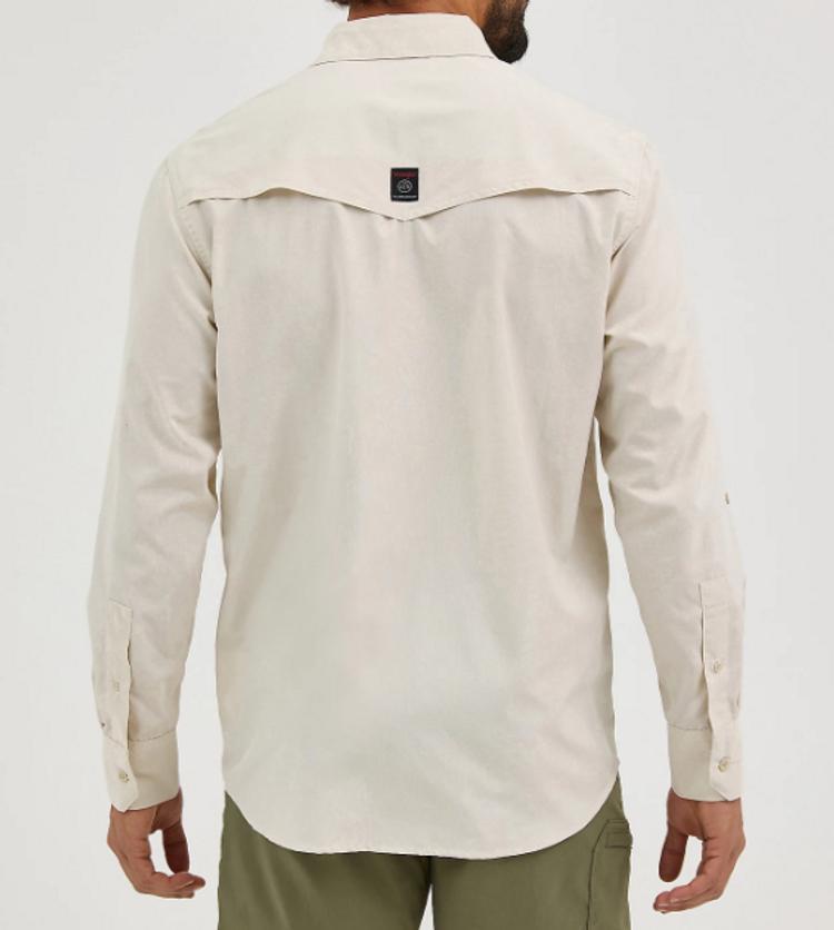 Wrangler® Men's L/S Pelican/Khaki ATG™ Drover Utility Snap Shirt Product Image