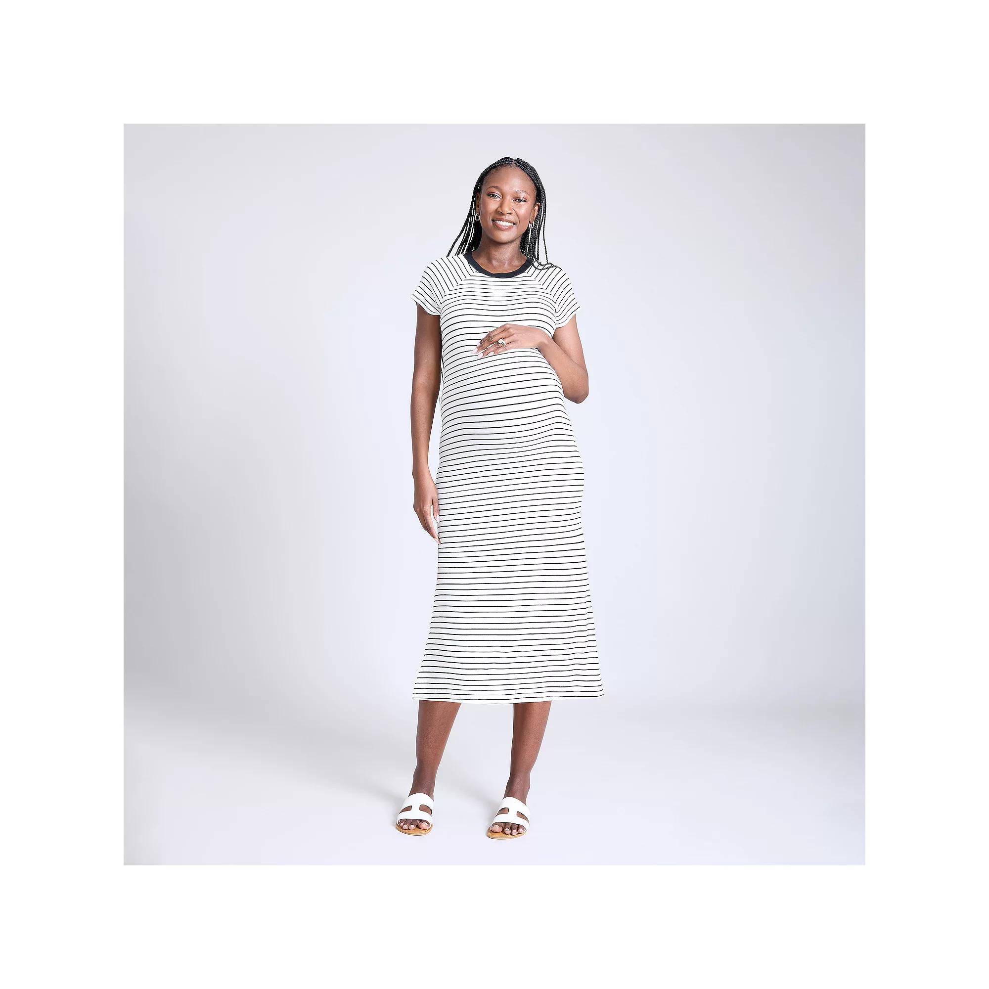 Maternity Motherhood® Ribbed Raglan Midi Dress, Women's, Size: XL-Mat, White Stripe Product Image