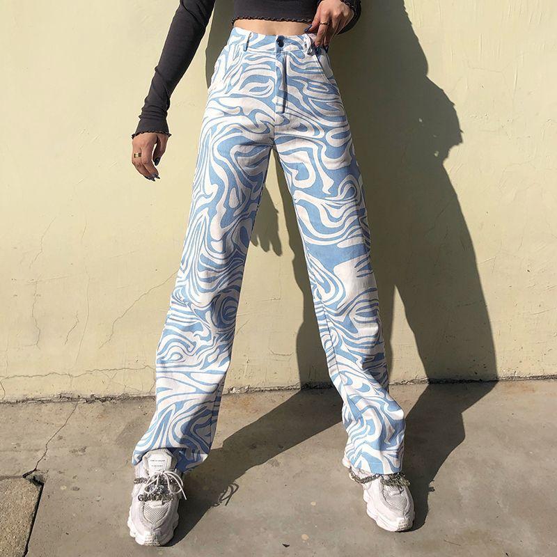 High-Waist Zebra Print Straight-Leg Jeans Product Image