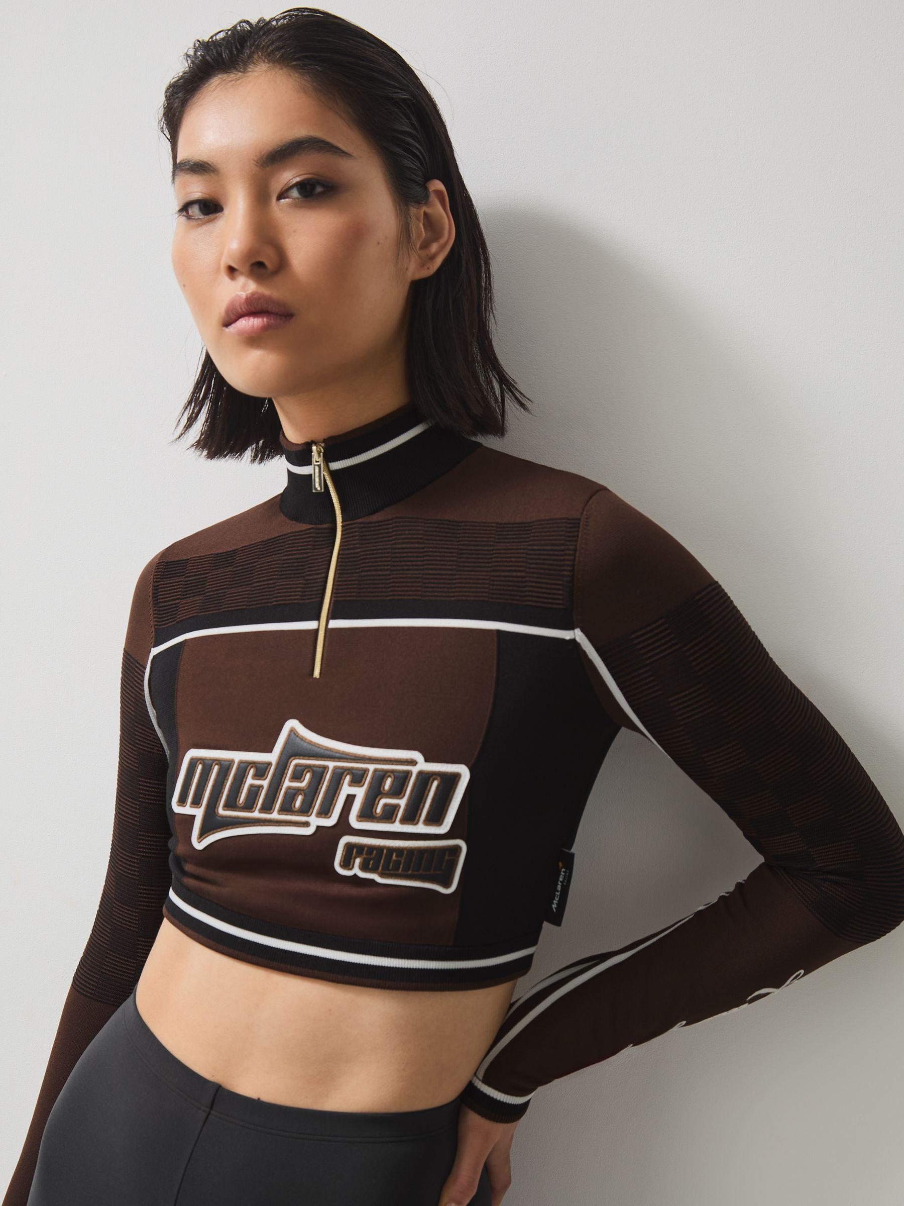 McLaren F1 Team Half-Zip Crop Top in Chocolate Brown Product Image