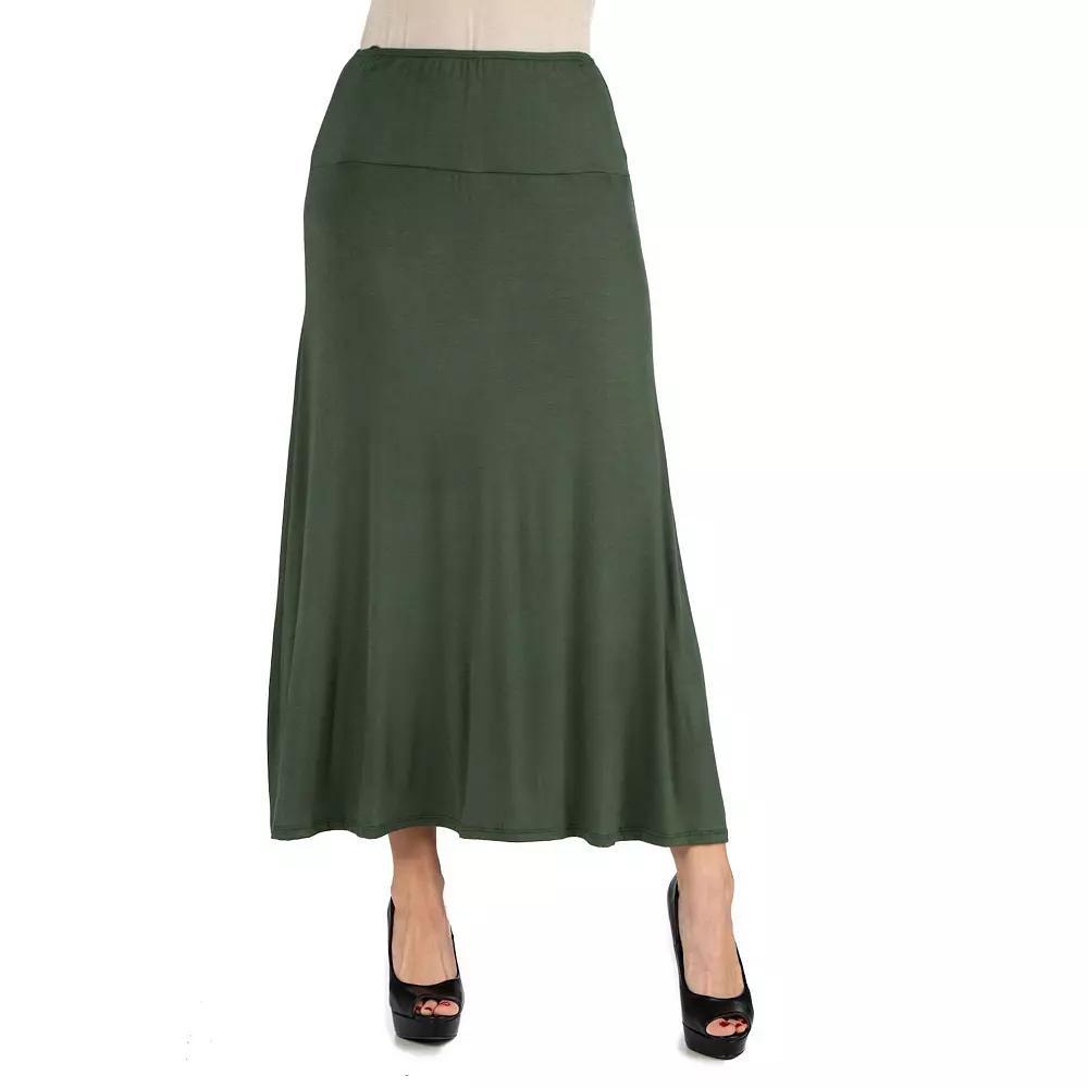 Women's 24seven Comfort Apparel Elastic Waist Midi Skirt, Size: Small, Green Product Image