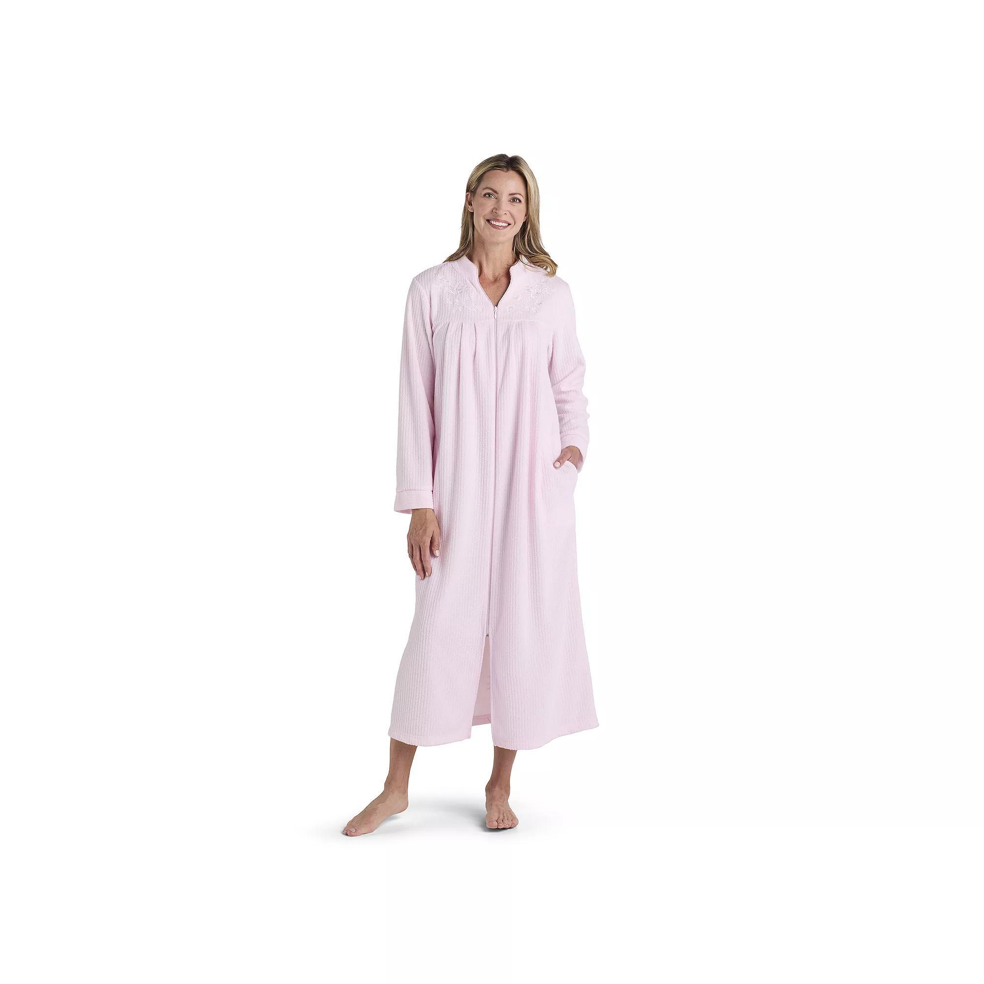 Petite Miss Elaine Essentials Brushed Back Terry Long Zip Robe, Women's, Size: Large Petite, Green Product Image