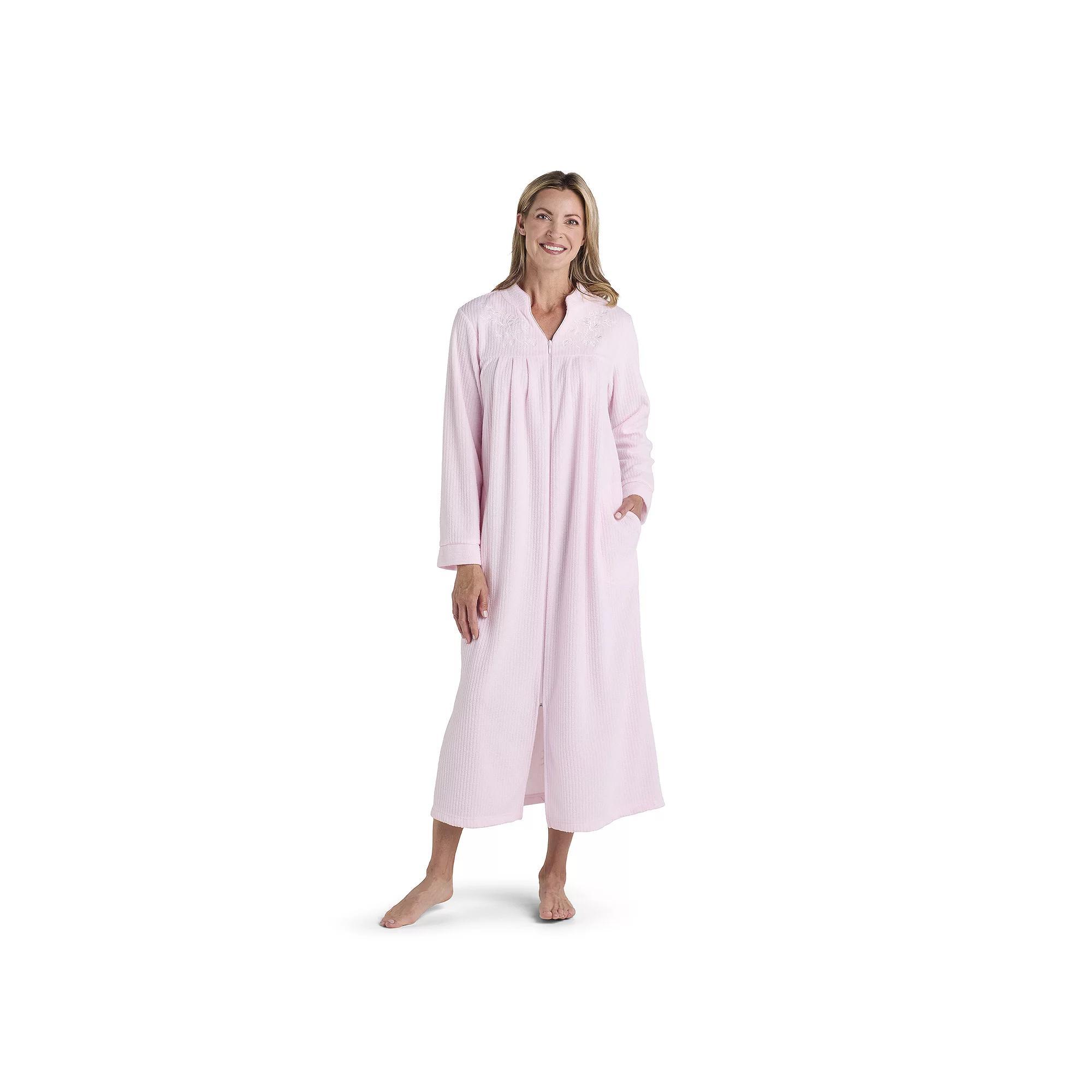 Petite Miss Elaine Essentials Brushed Back Terry Long Zip Robe, Women's, Size: Large Petite, Green Product Image