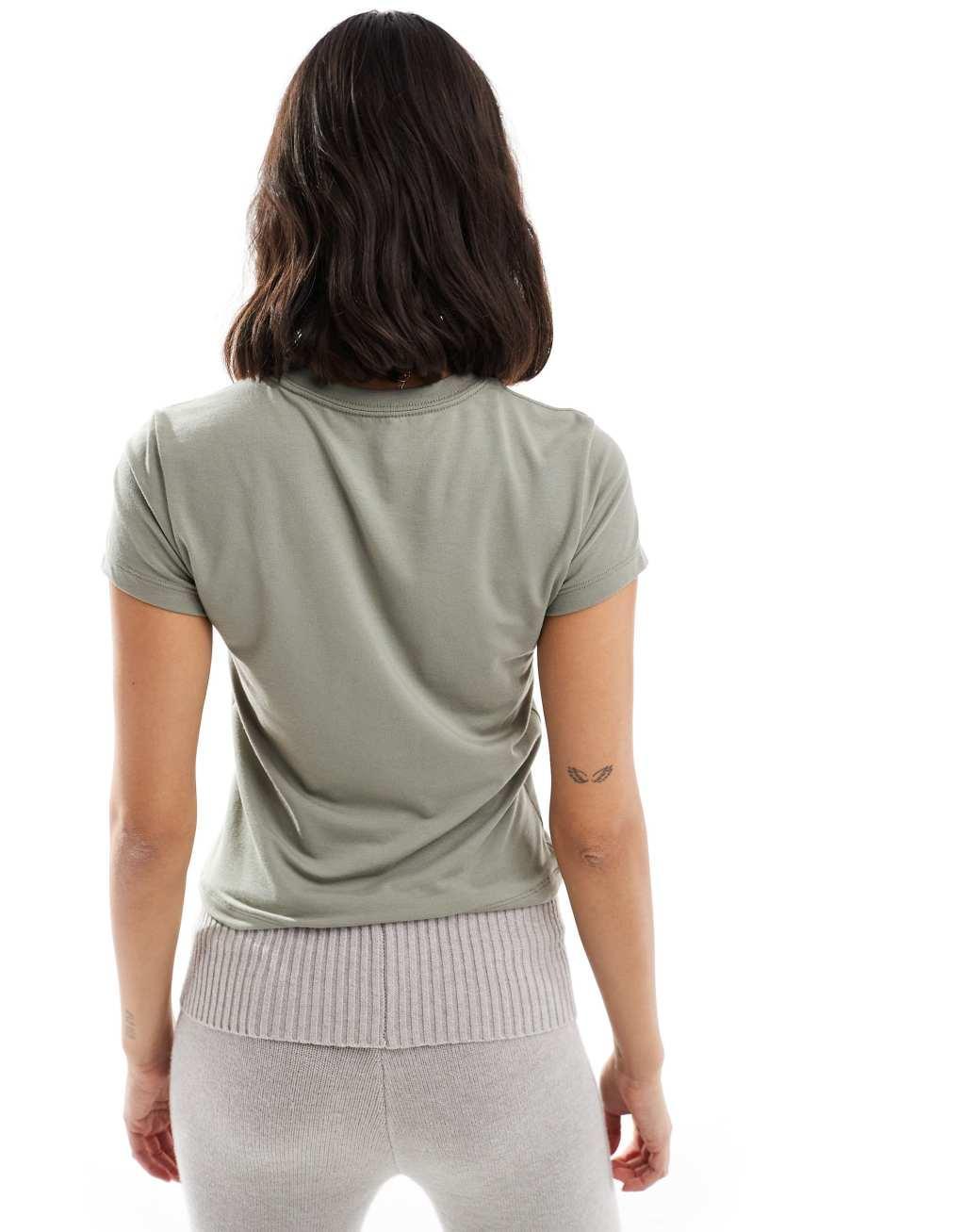Nike Chill knitted cropped t-shirt in khaki Product Image
