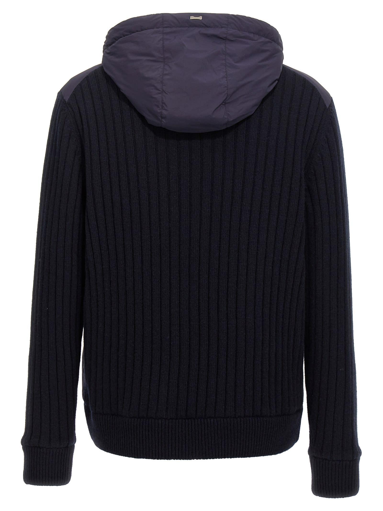 HERNO Knitted Insert Hooded Jacket In Blue Product Image