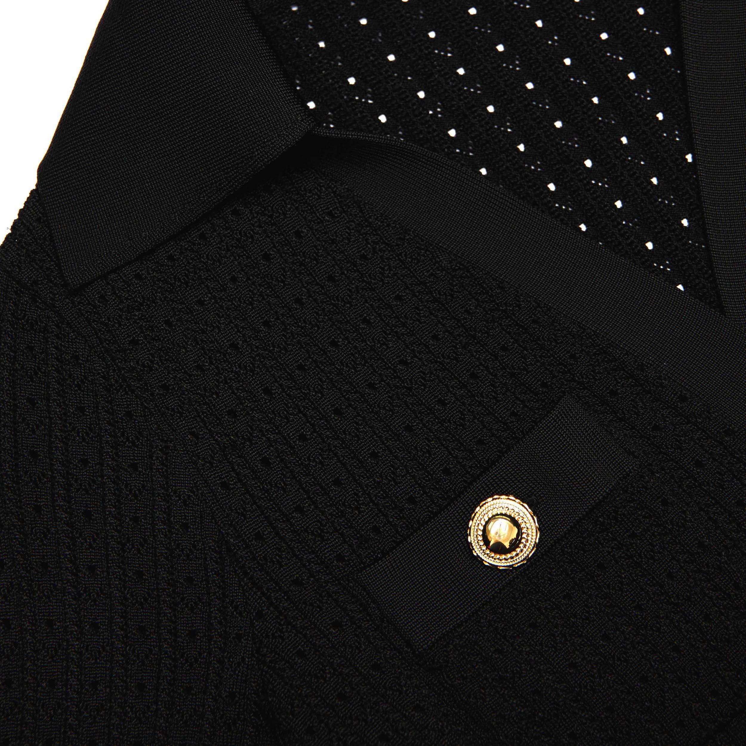 Black Pointelle V Neck Knit Mini Dress Product Image