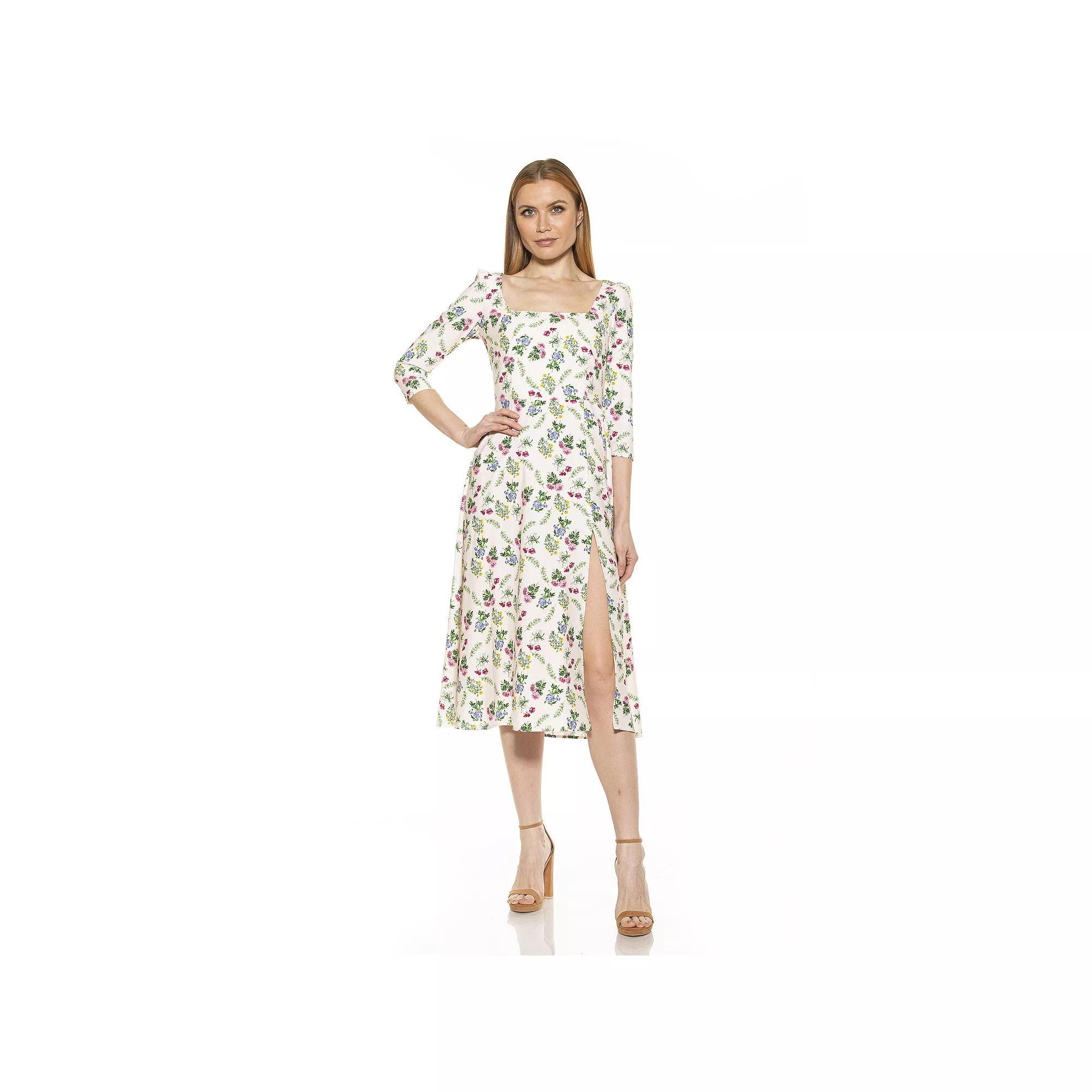 Women's ALEXIA ADMOR Sage Squareneck Midi Fit & Flare Dress, Size: 8, English Garden Product Image