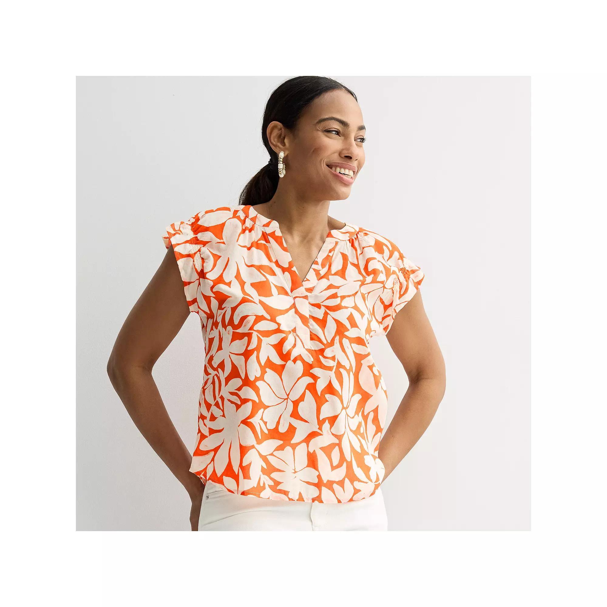 Women's Sonoma Goods For Life® Ruffle Dolman Sleeve Shirt, Size: Large, Orange Painted Floral Product Image